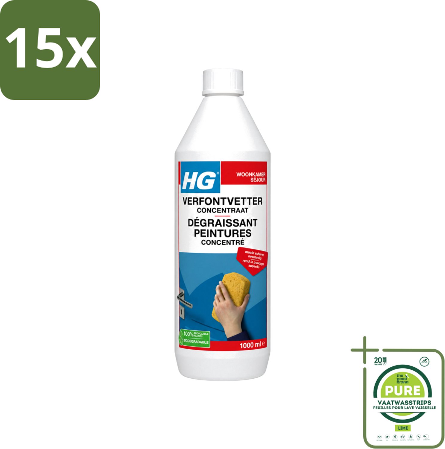 15 x HG - Verf Ontvetter Concentraat - Krachtige Ontvetter - 1L - Grootverpakking - Vaatwasstrips - Verf Ontvetter - Ontvettingsmiddel - Vetvrij Maken - Schilderen Voorbereiden - Schuren Vermijden