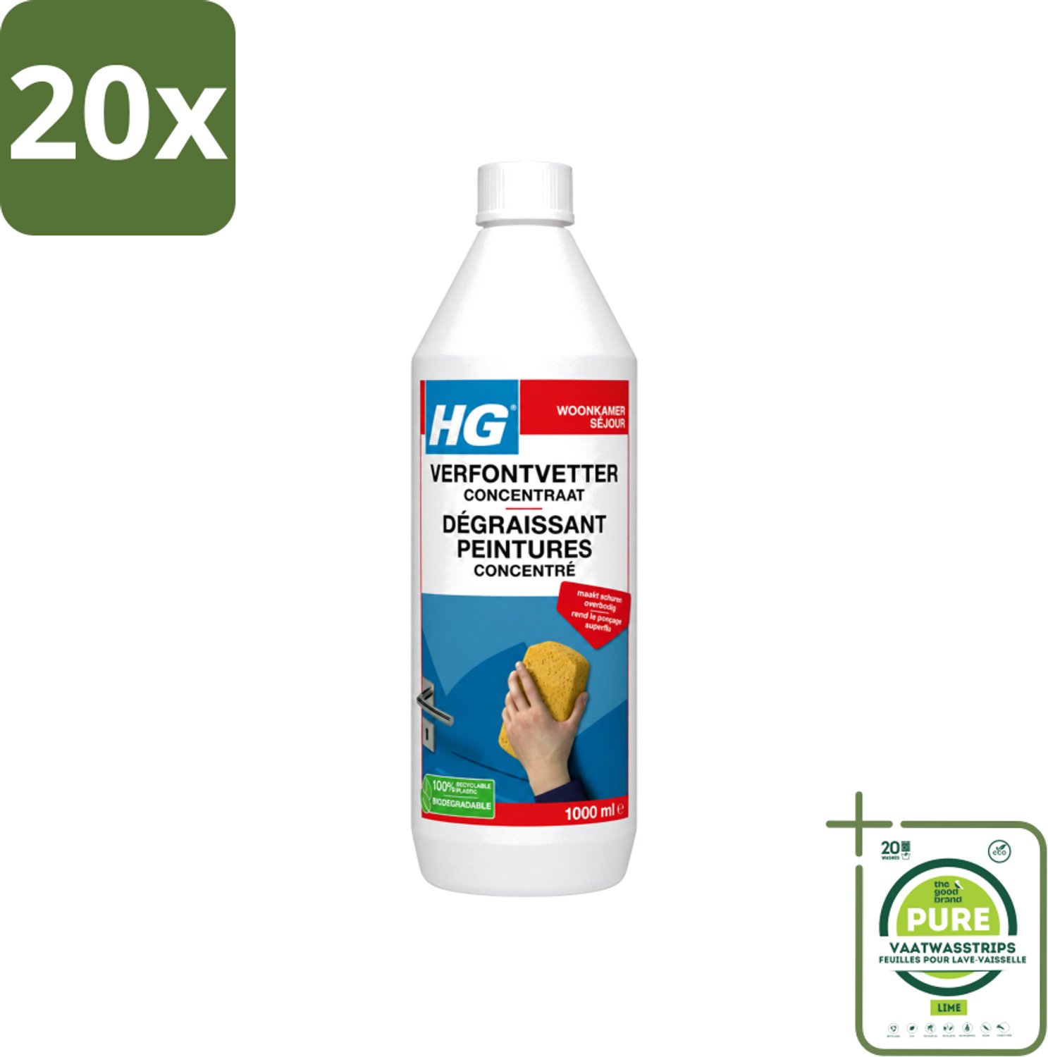 20 x HG - Verf Ontvetter Concentraat - Krachtige Ontvetter - 1L - Grootverpakking - Vaatwasstrips - Verf Ontvetter - Ontvettingsmiddel - Vetvrij Maken - Schilderen Voorbereiden - Schuren Vermijden