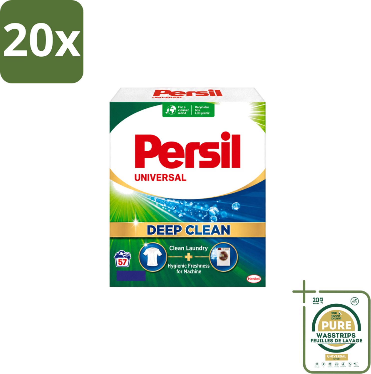 20 x Persil – Waspoeder – Witte Was - 57 Wasbeurten - Wasstrips - Wasmiddel - Waspoeder - Diep Reinigen - Vlekken Verwijderen - Frisheid