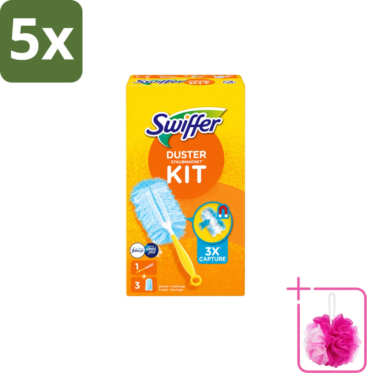 5 x Swiffer – Starterkit + 3 Navullingen – Met Febreze - Bulkverpakking - Stofvrij maken - Douchemop - Stof opvangen