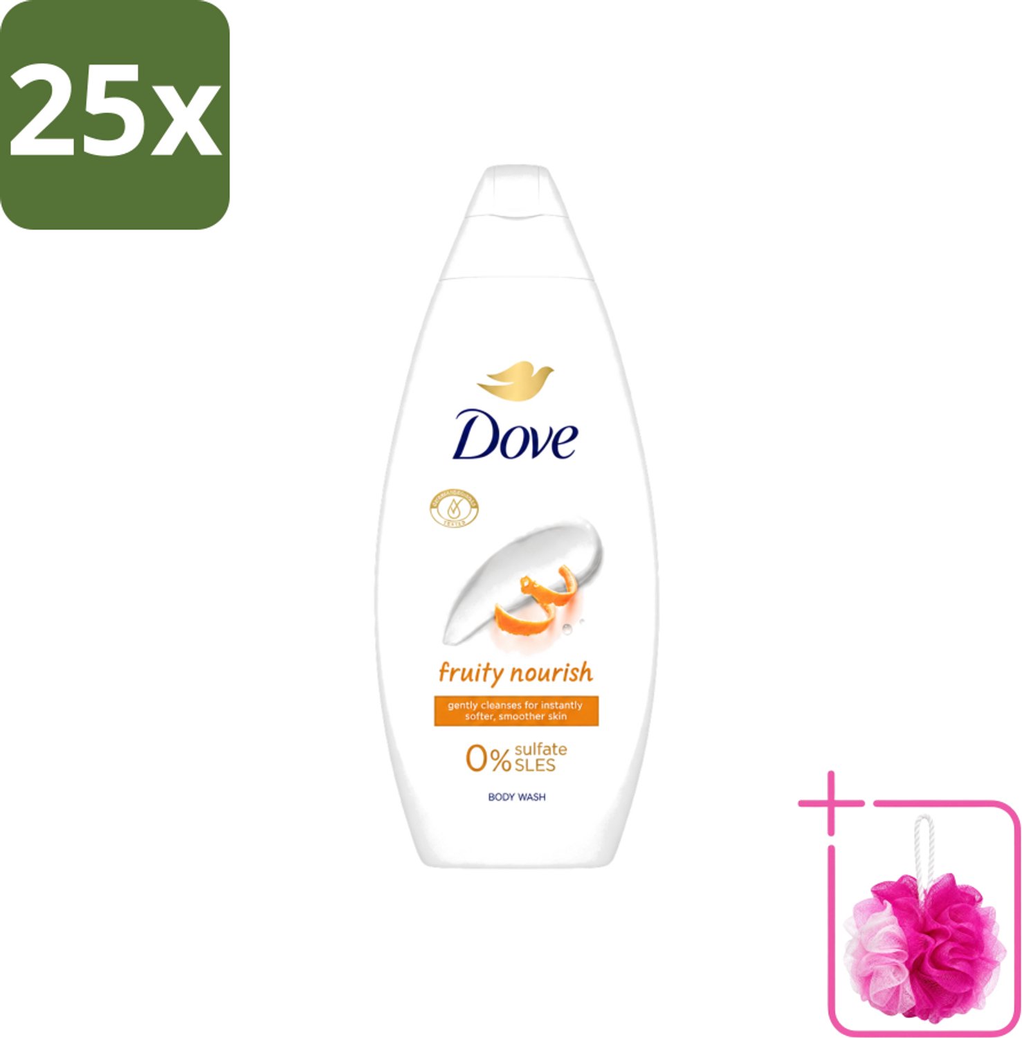 25 x Dove Fruity Nourish - Douchegel - Sulfaatvrij - 250 ml - Bulkverpakking - Douchegel - Douchemop - Voedende douchegel