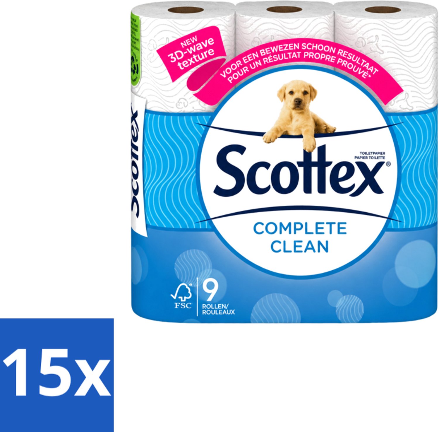 15 x Page Scottex – Toiletpapier – Complete Clean 2-laags – 9 rollen - Bulkverpakking - Toiletpapier - Douchemop - Schone reiniging