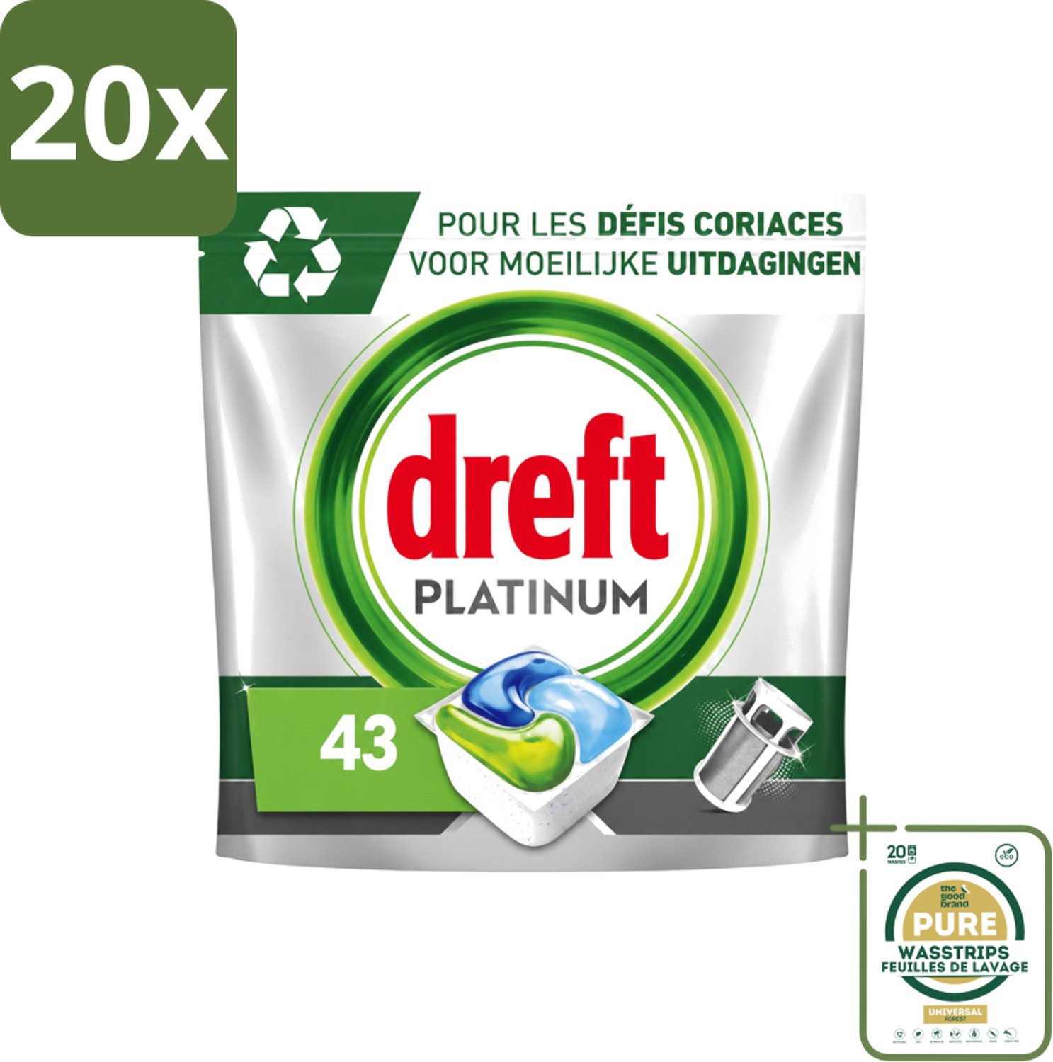 20 x Dreft Platinum - All In One - Vaatwascapsules - 43 Afwasbeurten - Wasstrips - Vaatwasmiddel - Vaatwascapsules - Vaatwasser Reinigen - Vaatwasmiddel Capsule - Vaatwasmiddel 43 Wasbeurten