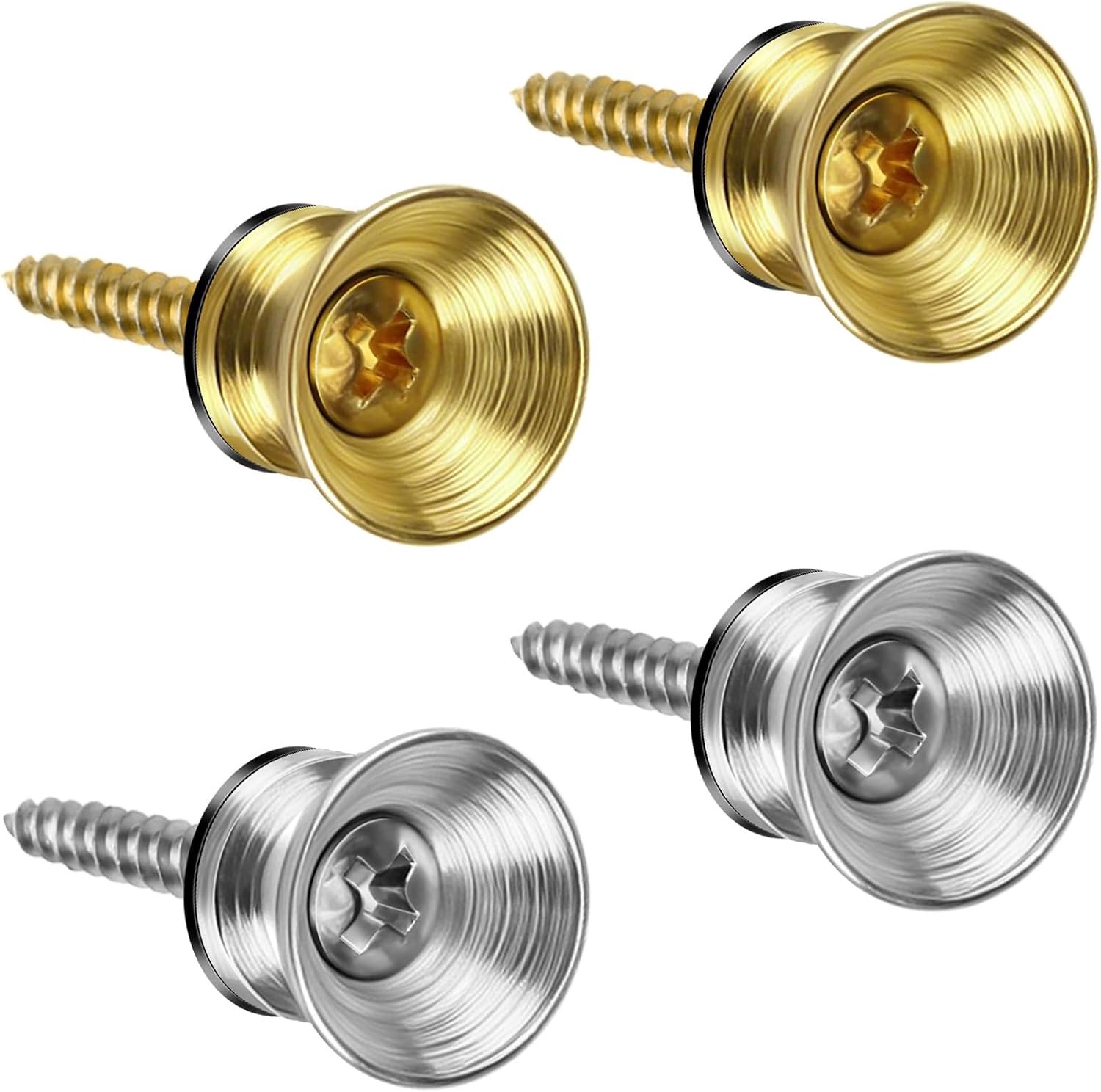 Set van 4 riembevestigingen voor gitaren, metalen riempennen met sluiting, vervangende riemknoppen voor elektrische gitaren, akoestische gitaren, basgitaren en ukeleles (zilver, goud)