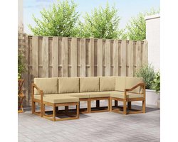 Massief acaciahout, 6 stuks, naturel, beige, outdoor sofa met kussen, modern design ergonomische rugleuningen, gemakkelijk schoon te maken