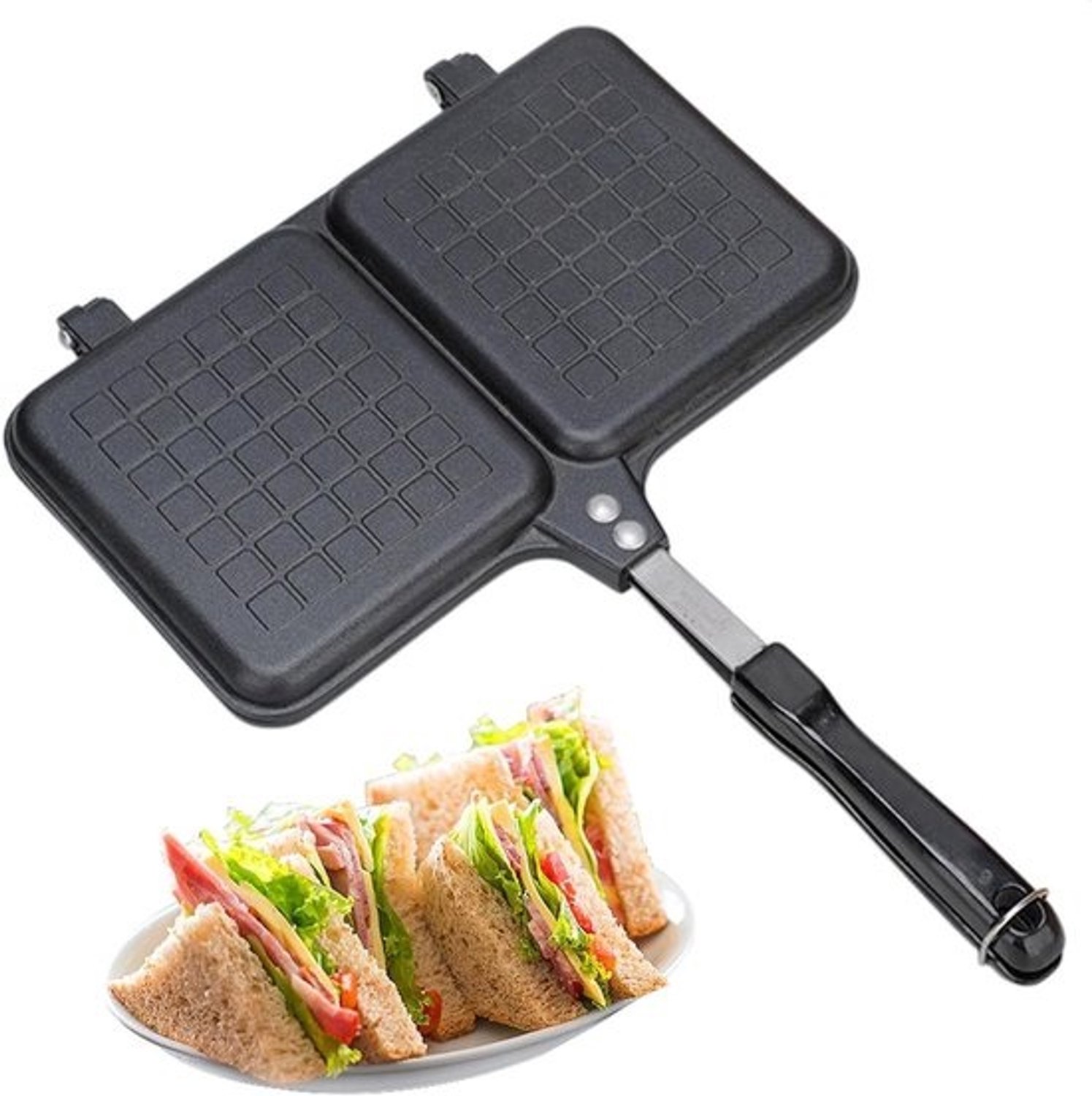 Dubbelzijdige sandwichmaker - Tosti-apparaat en grill - Ontbijt bereiden - Antiaanbaklaag - 36x25 cm - Zwart
