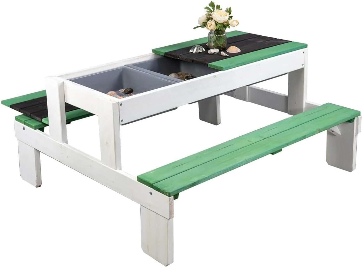 Stralsund van hout wit/groen - tafel en bank voor kinderen - outdoor