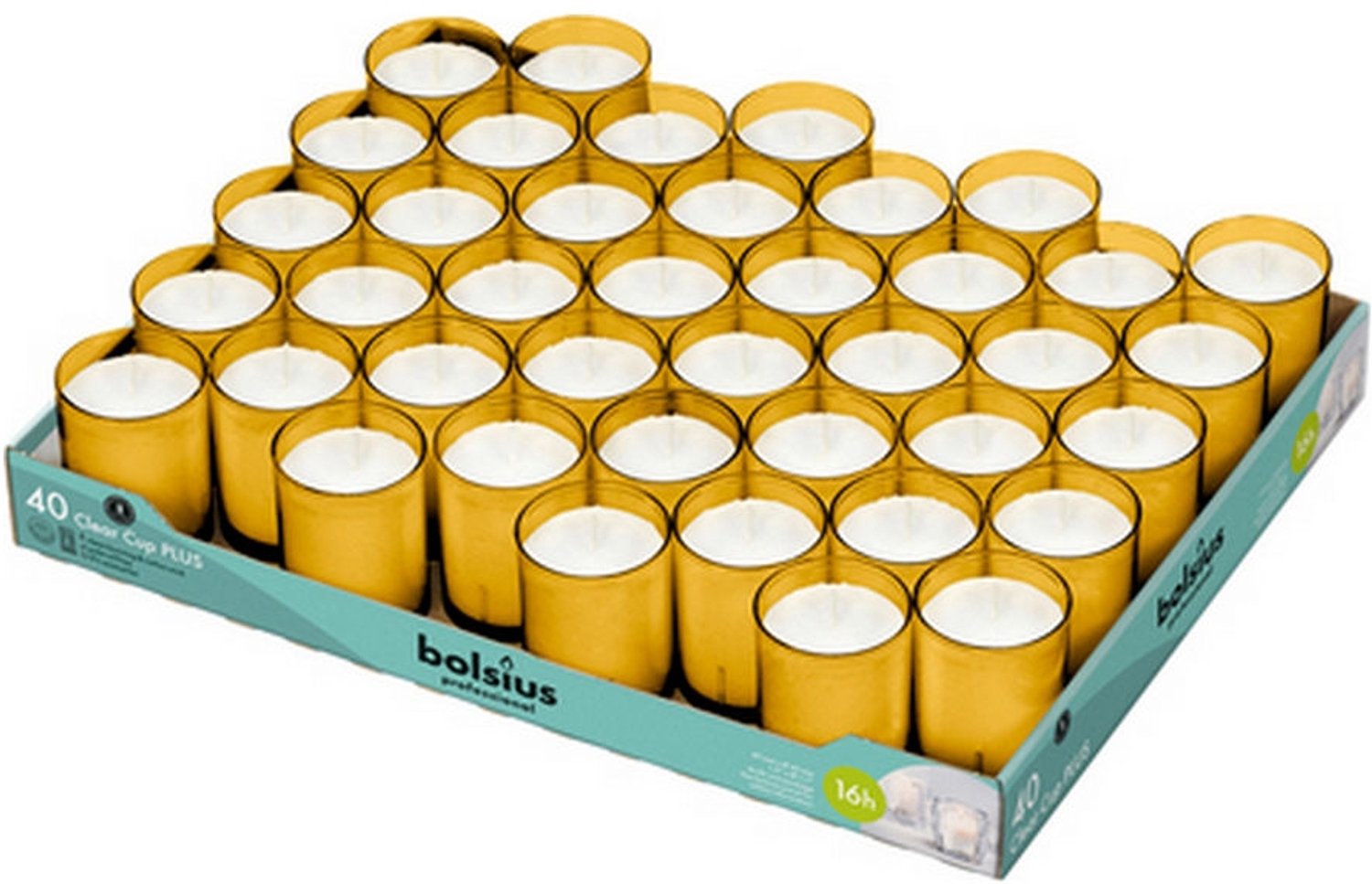 Bolsius 200 stuks Bolsius Clear Cups kaars in amber houder 49/42 (16 uur)
