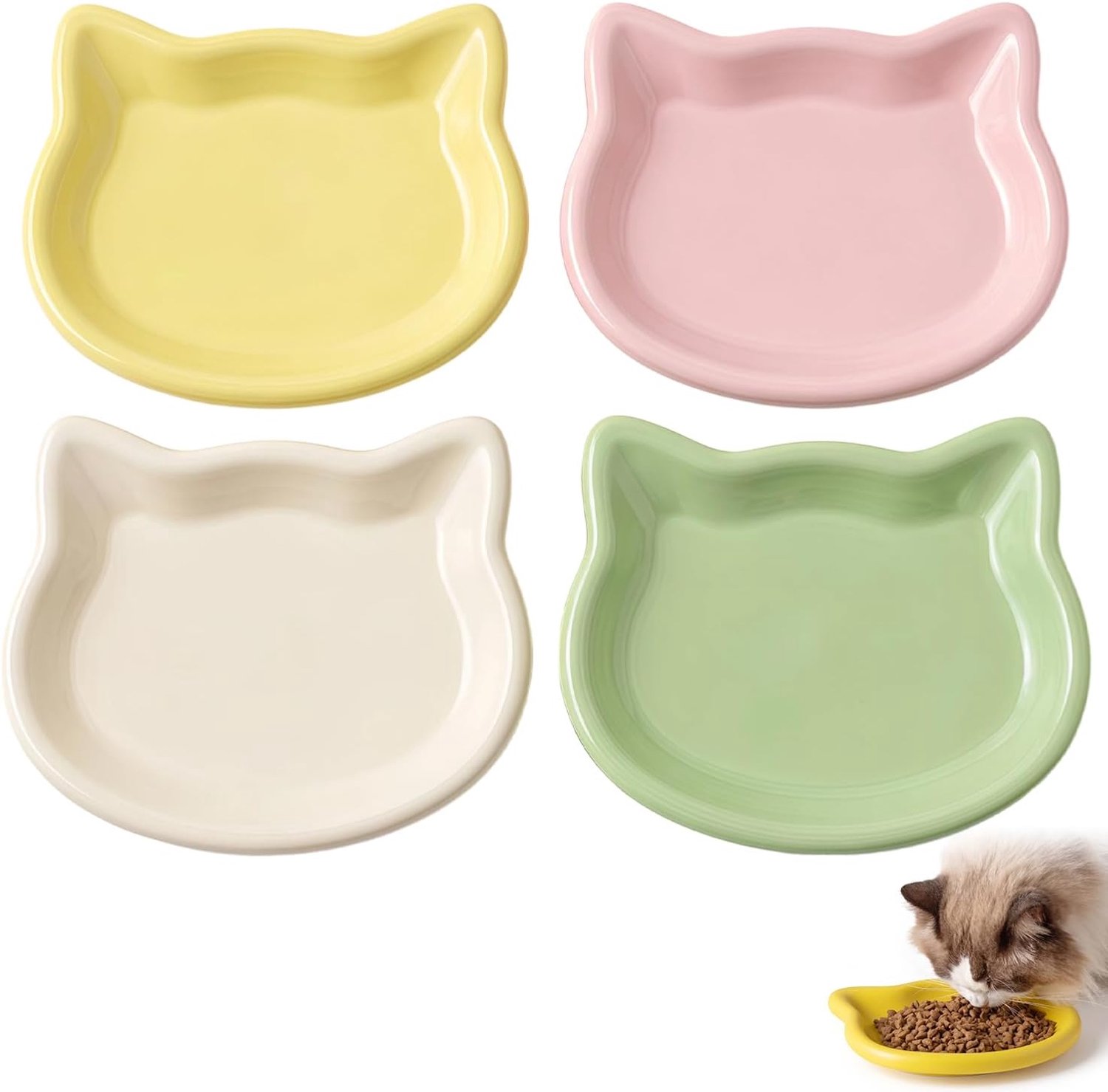 4-pack kattenbakken set, ondiepe plastic voer- en waterbakken voor katten