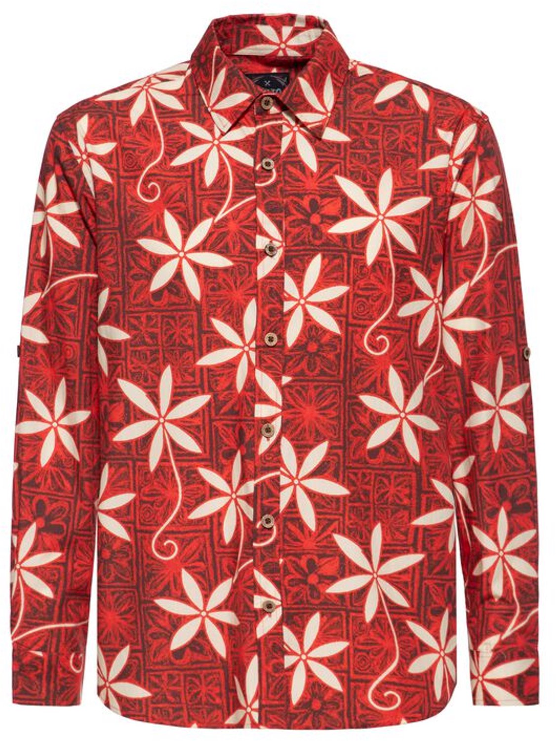 King Kerosin Flower Retro Shirt Heren Longsleeve - bordeaux - XL