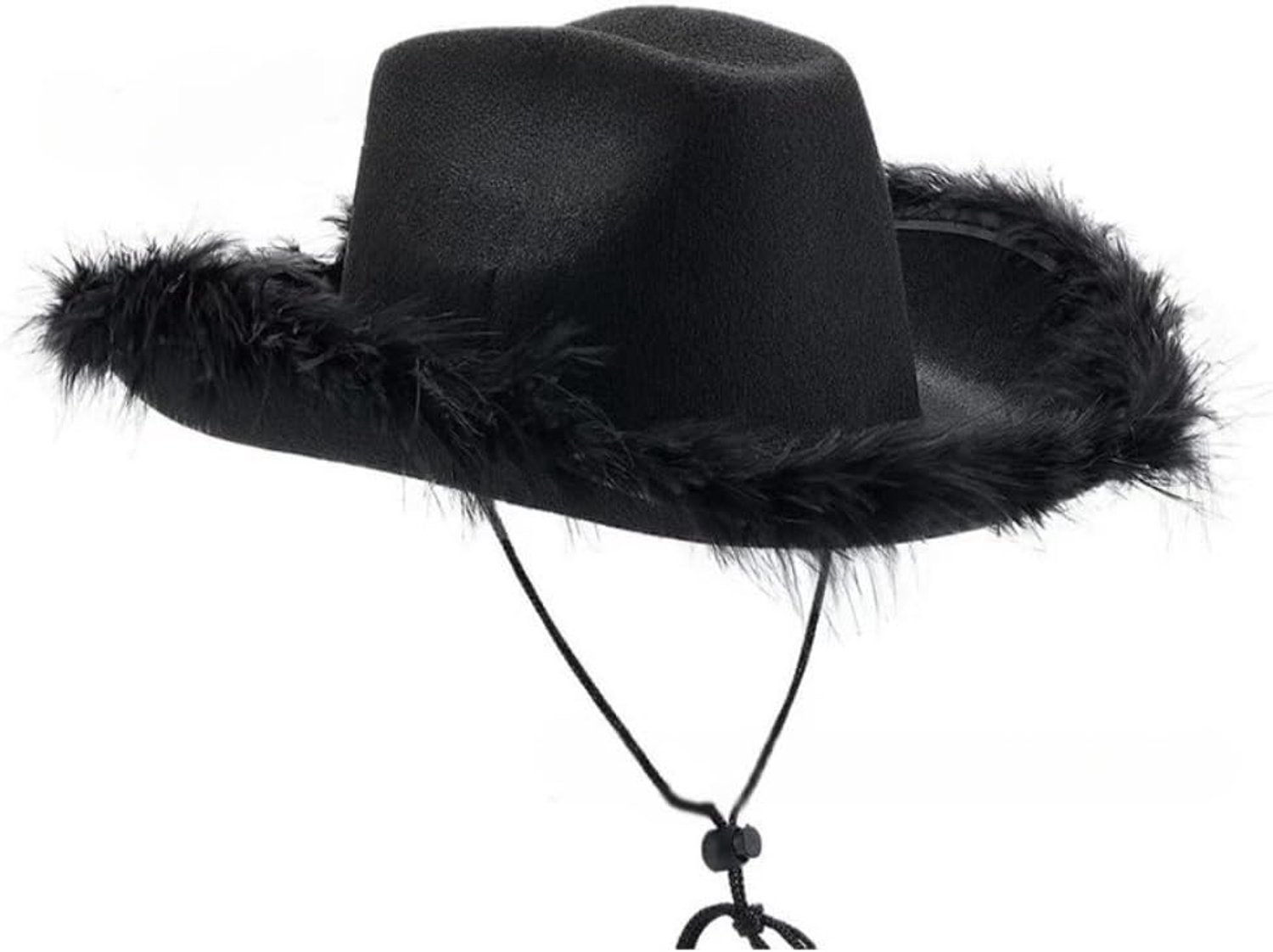 Cowboyhoed met harige rand, cowgirl-hoed, brede rand, cowboyhoed, kostuumaccessoires voor volwassenen, disco-outfit, pet, hoofddeksel voor cosplay, party, vrijgezellenfeest, themafeest, zwart
