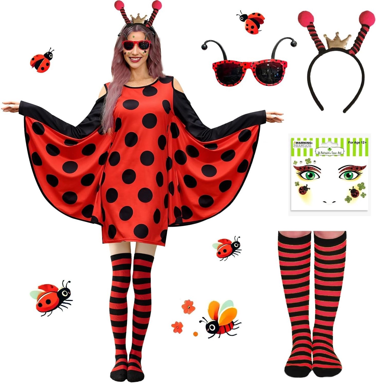 Bijen Kostuum voor Vrouwen - Gestreepte Kousen, Haarbanden en Stickers voor Carnaval en Halloween Feestjes