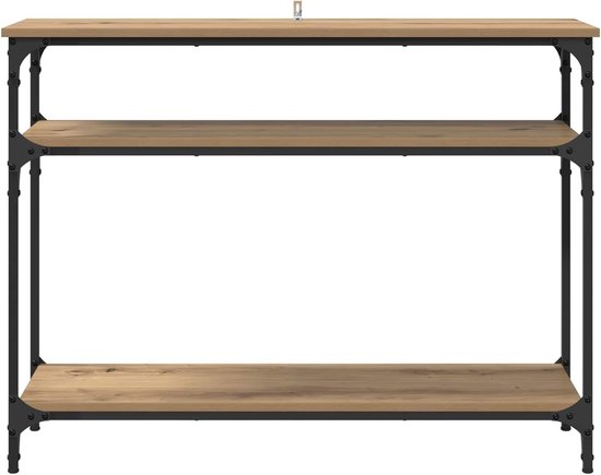 Consoletafel Artisan eiken 100 x 29 x 75 cm van hout met gepoedercoat metalen frame, slank design voor woonkamer, hal of entree — afbeelding 3
