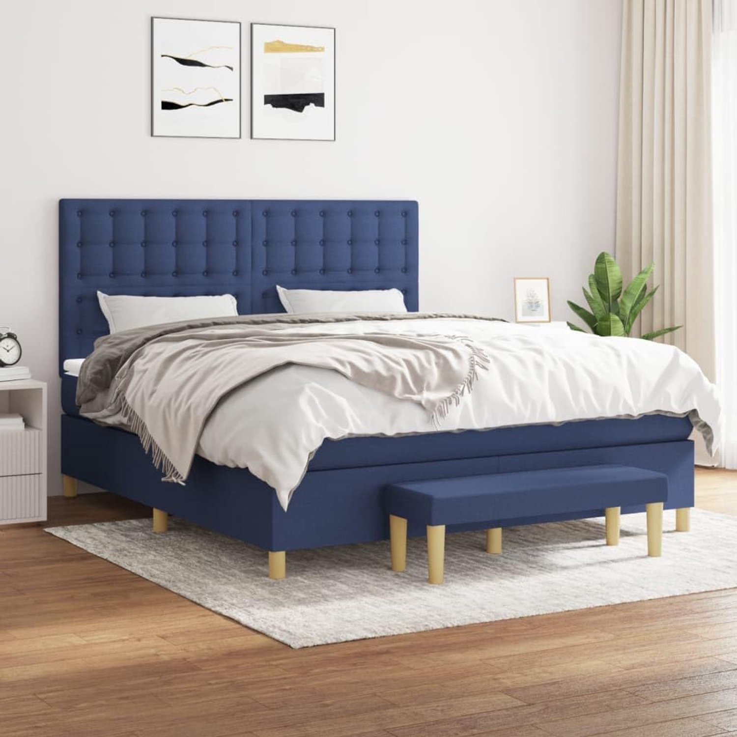 Ademend Duurzaam Hoofdbord Verstelbaar Boxspring 160x200 Blauw