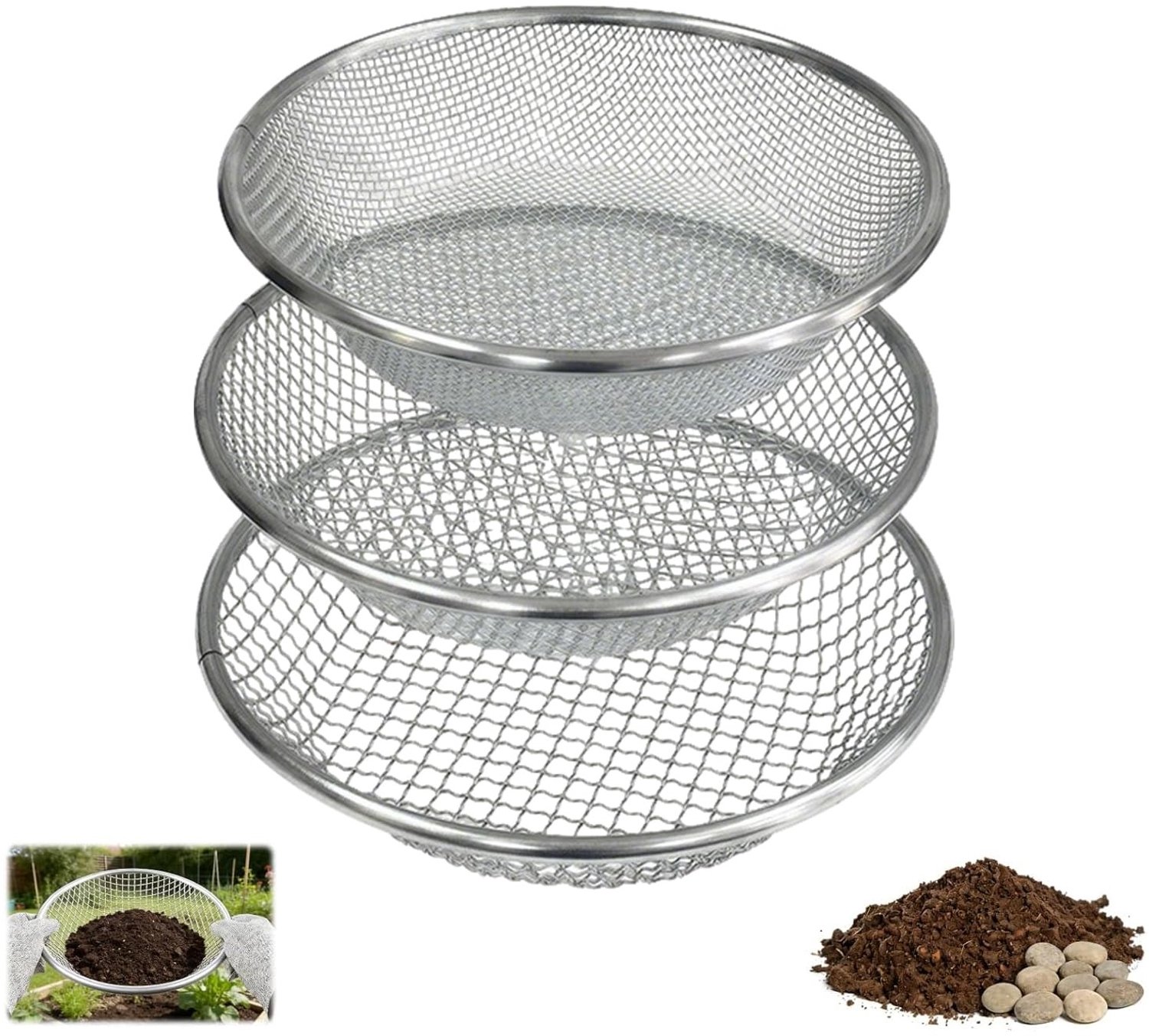 Set van 3 Roestvrijstalen Tuinzeven (30 cm)
