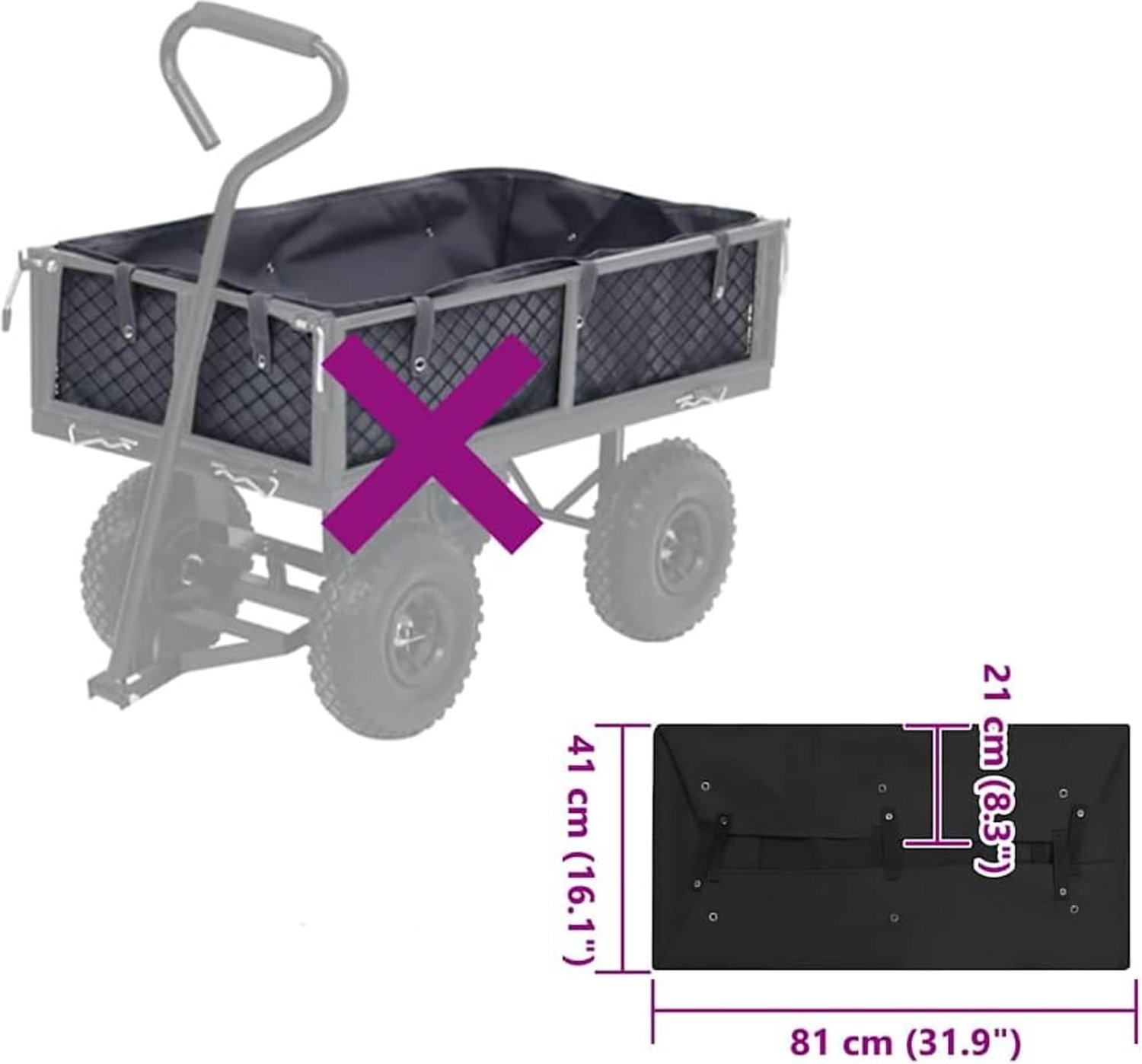 Inzetstuk 81 x 41 x 21 cm voor bolderkar, transportzeil van duurzaam polyester, zwart