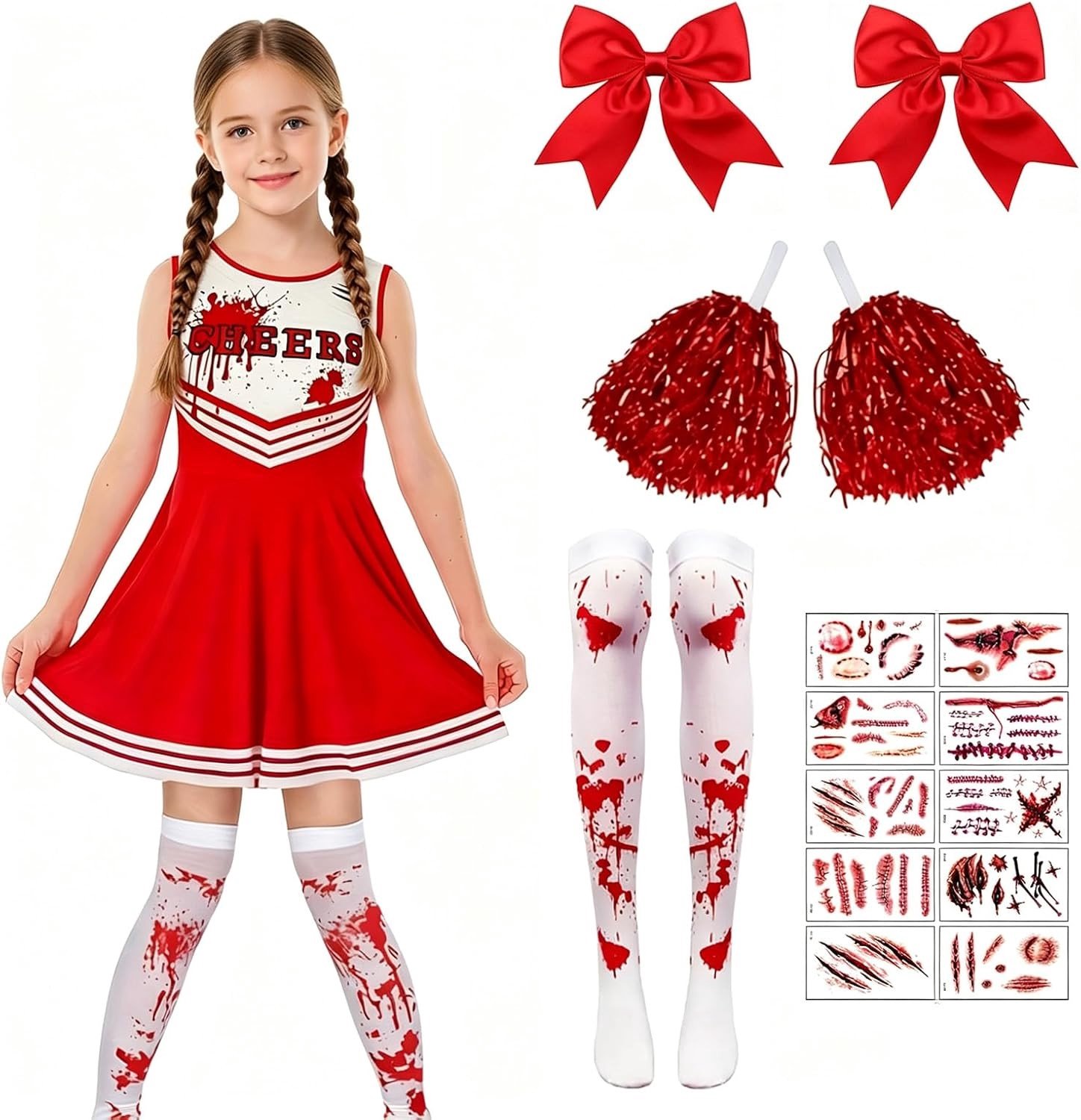 Zombie Cheerleader Kostuum voor Meisjes en Vrouwen - Spookachtig, Creatief, Feestelijk Outfit voor Halloween en Verkleedpartijen