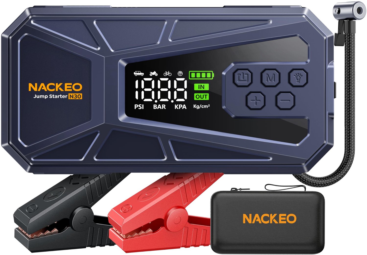 Starthulp Powerbank - 8000 Ampère Piekstroom - 24000 mAh Batterijcapaciteit - 12 Volt - Met Compressor En LED Zaklamp - Universele Autostarthulp