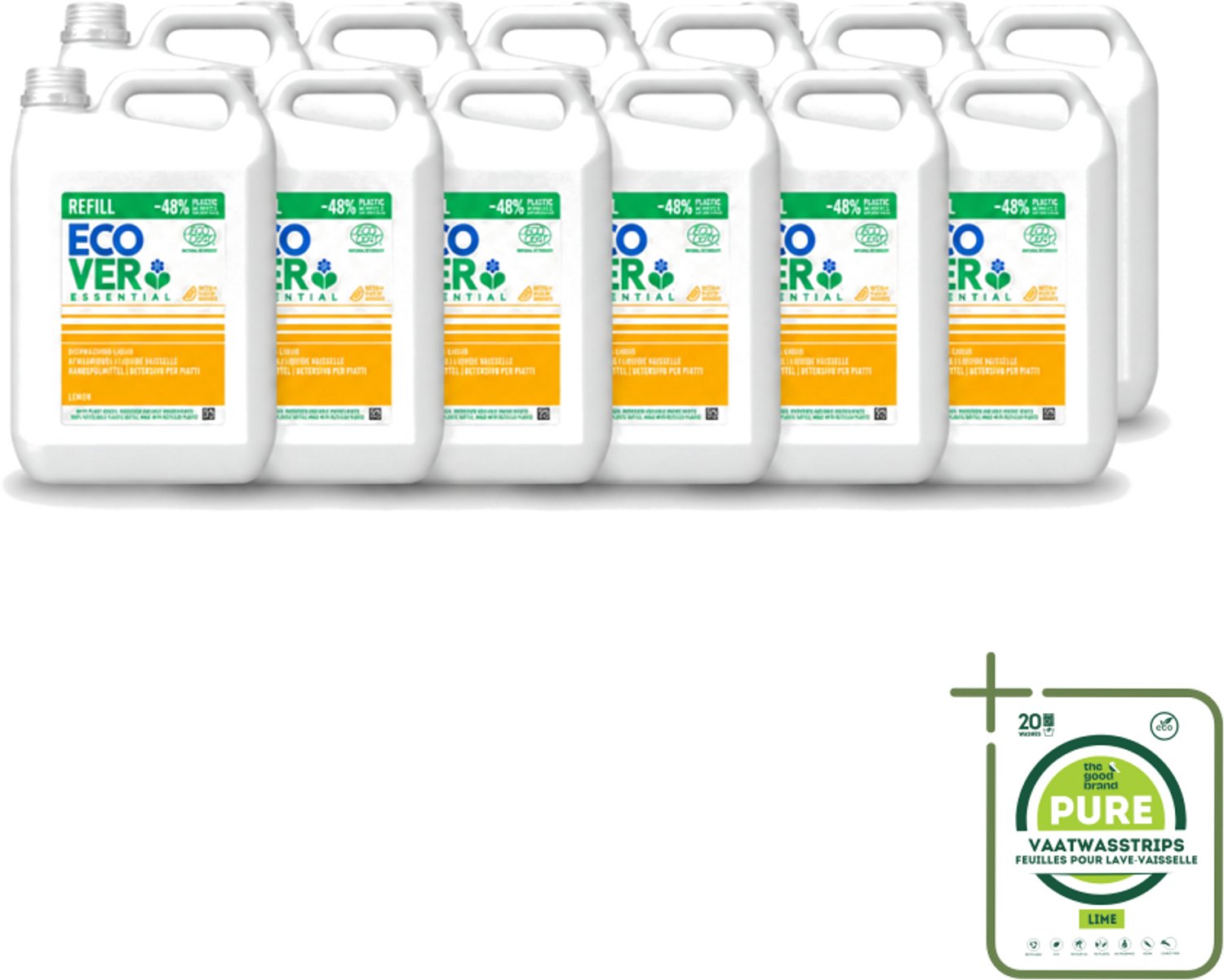 12 x Ecover - Afwasmiddel - Essential Citroen - 5 liter - Grootverpakking - Vaatwasstrips - Afwasmiddel Citroen - Natuurlijk Afwasmiddel - Plantaardig Afwasmiddel - Vet Afbreekend - Milieuvriendelijk Afwasmiddel