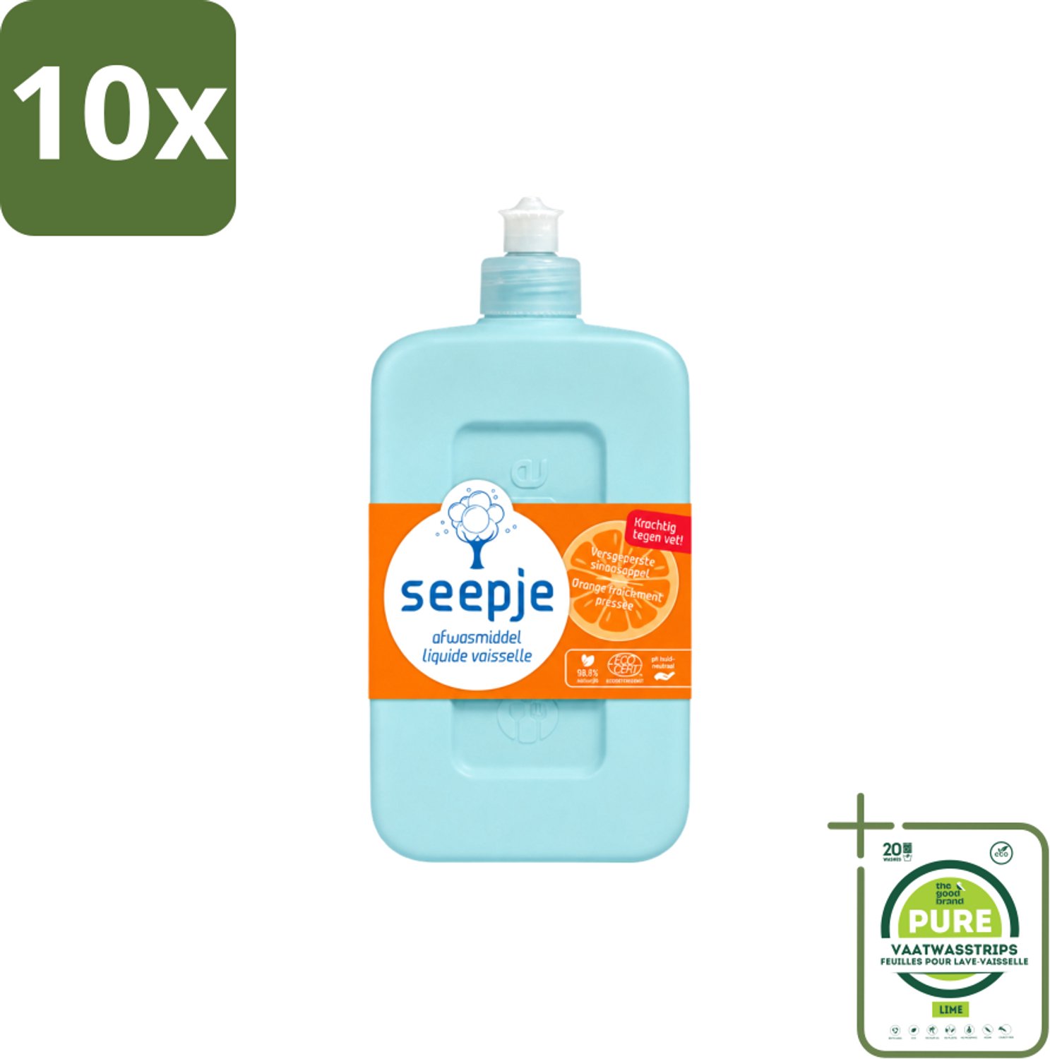 10 x Seepje - Afwasmiddel - Krachtige Reiniging - Versgeperste Sinaasappel Geur - 500 ml - Grootverpakking - Vaatwasstrips - Afwasmiddel - Vaat Reinigen - Natuurlijk Afwasmiddel - Sinaasappel Geur - Milieuvriendelijk