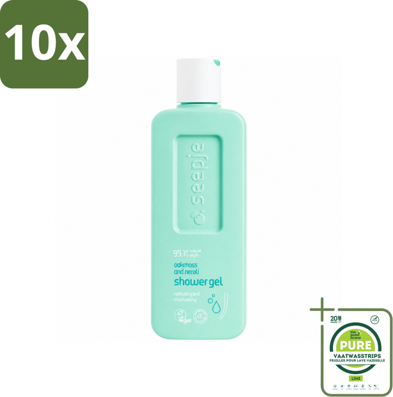 10 x Seepje - Douchegel - Hydraterend & Verfrissend - Eikenmos en Neroli - 300 ml - Grootverpakking - Vaatwasstrips - Douchegel - Natuurlijke Douchegel - Eikenmos - Neroli - Huidverzorging