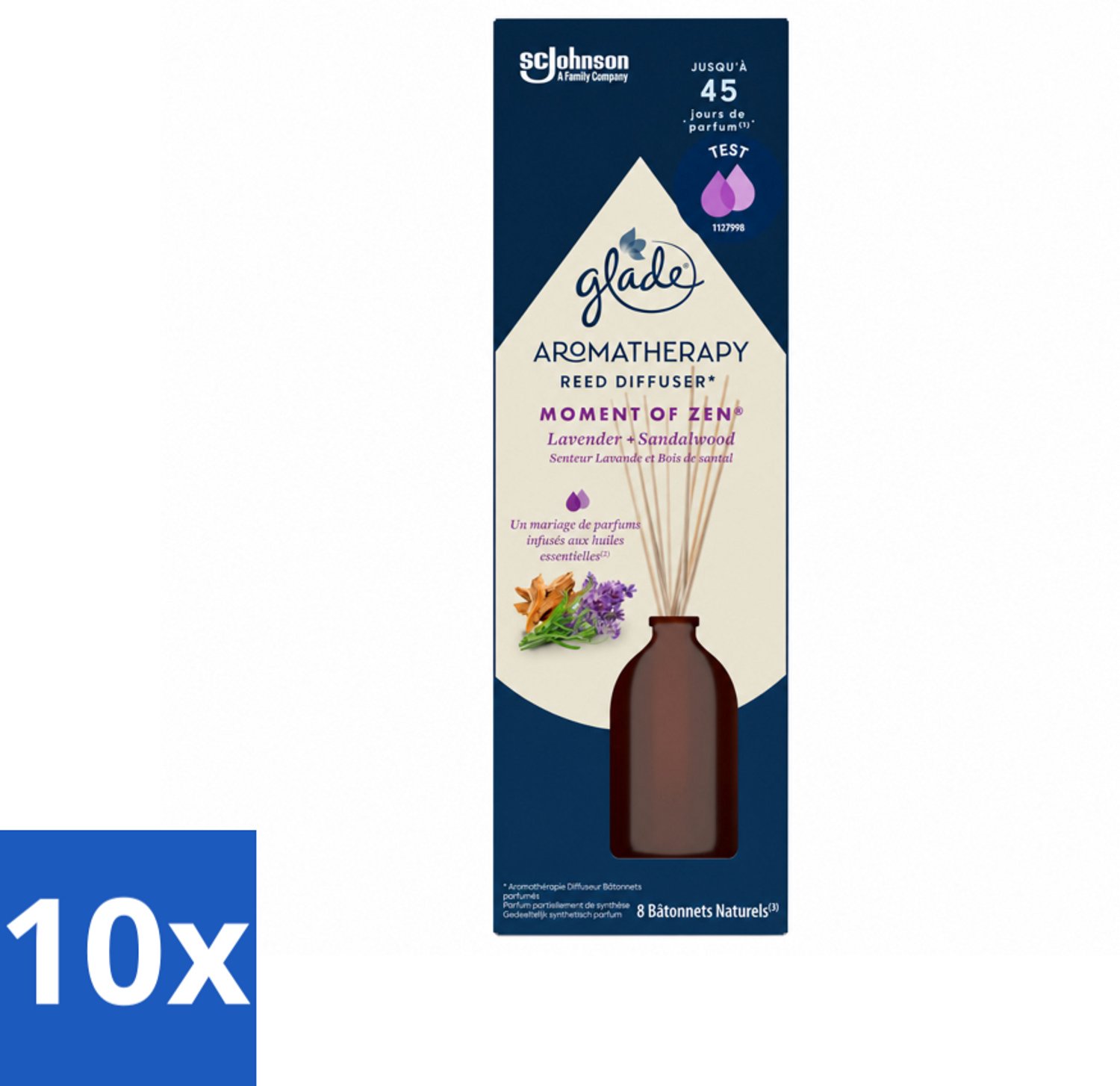 10 x Glade - Geurstokjes Moment van Zen - Aromatherapie Geurverspreiding - 80 ml - Voordeelverpakking - 10 stuks