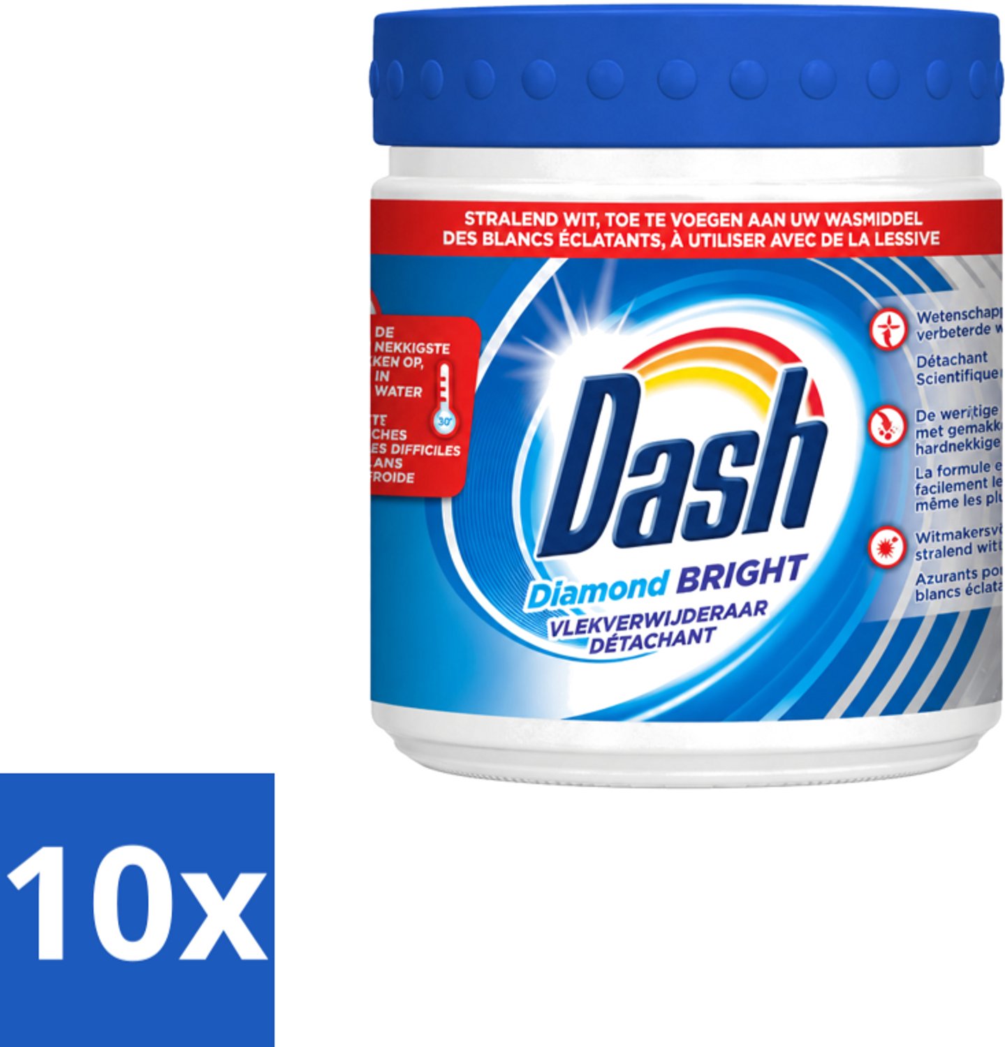 10 x Dash - Diamond Bright - Vlekverwijderaar Poeder - Voor Witte Was - 500 g - Voordeelverpakking - 10 stuks