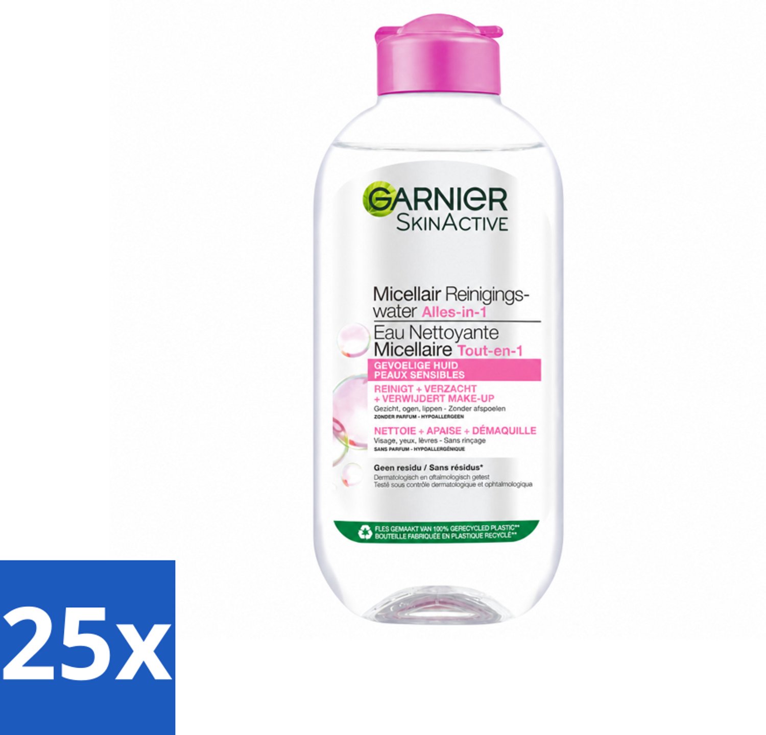 25 x Garnier - SkinActive - Micellair Water - Gevoelige Huid - Gezichtsreiniger - 200 ml - Voordeelverpakking - 25 stuks