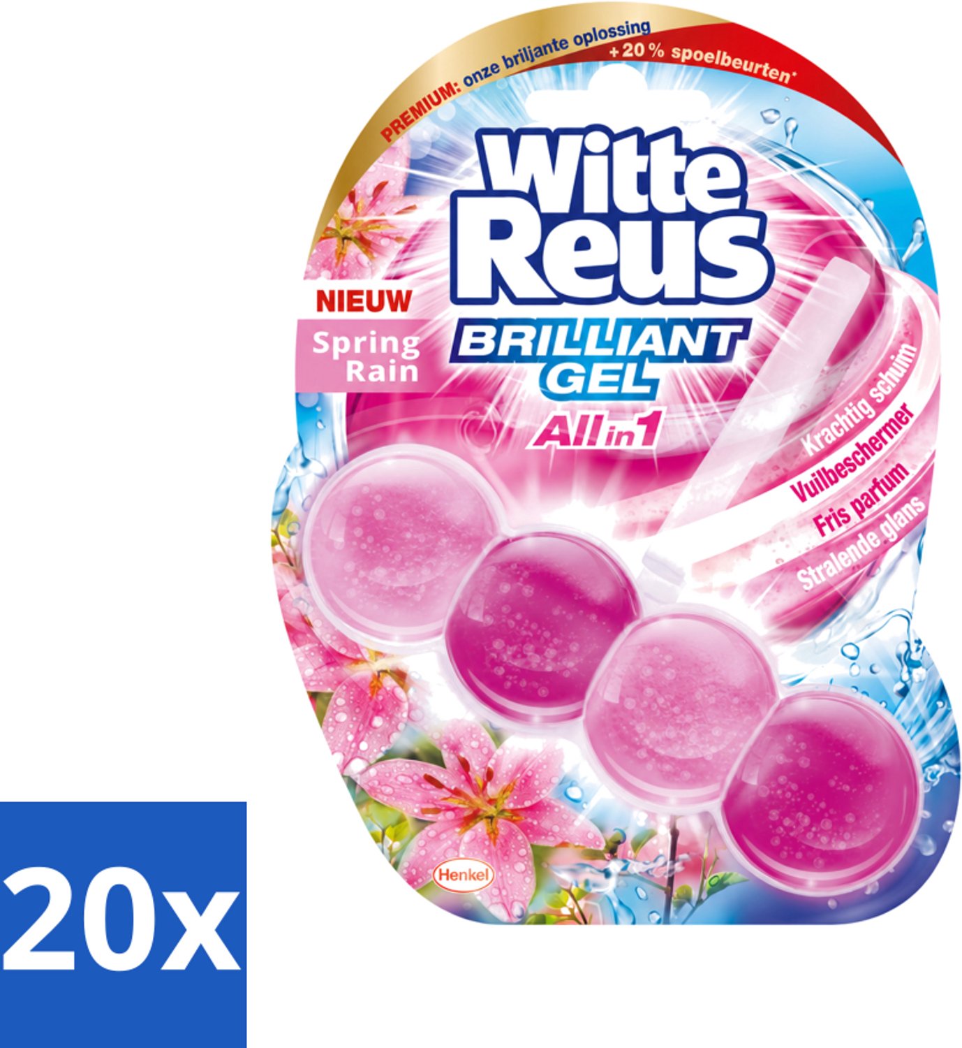 20 x Witte Reus - Toiletblok Brilliant Gel - Spring Rain - 1 Toiletblok - Voordeelverpakking - 20 stuks