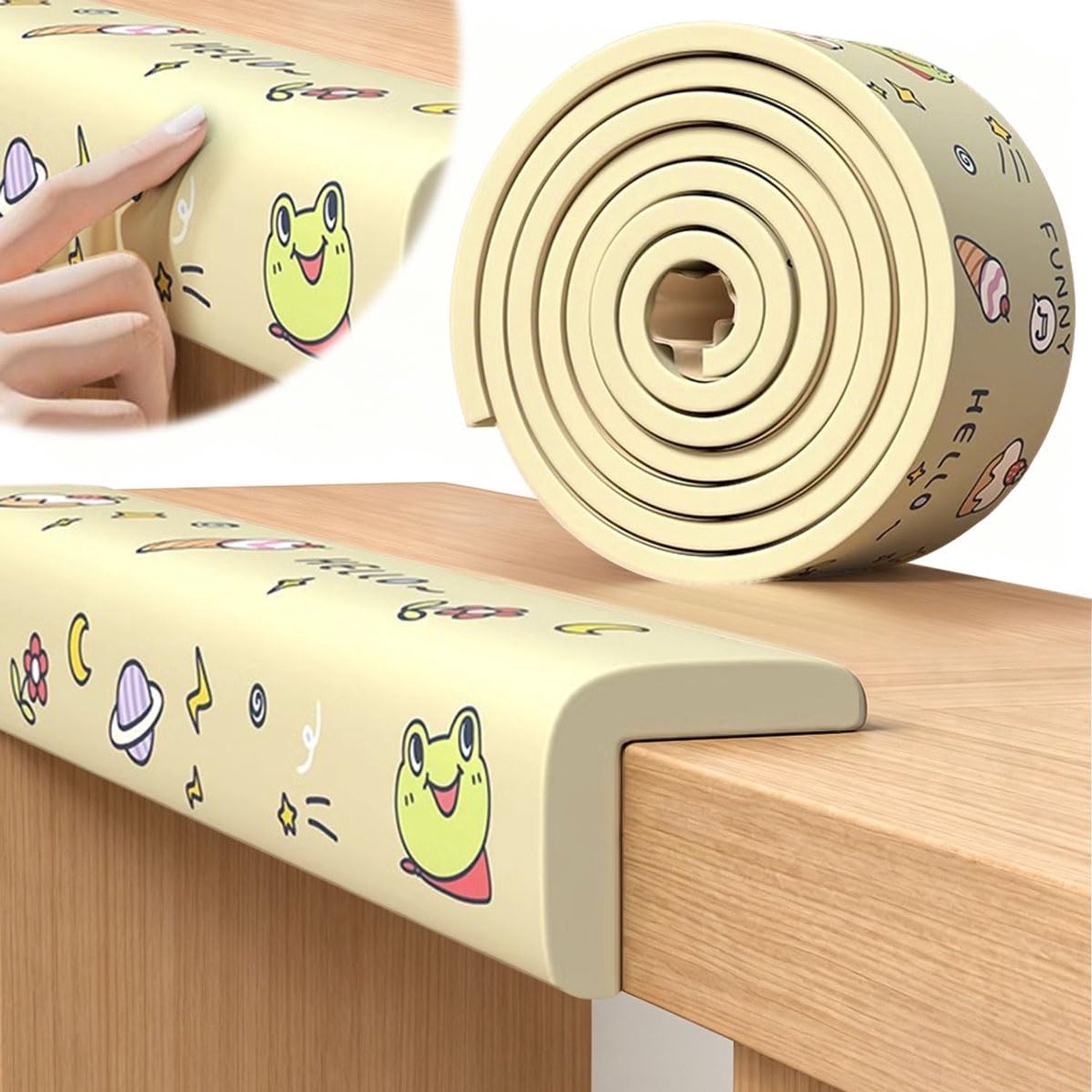 Randbescherming voor baby's, schuimrubber, tafelrandbescherming, hoeken, zelfklevend, voor kinderen, bed, vensterbank en bureau, meubels (Beige-1, 2M X 8CM)