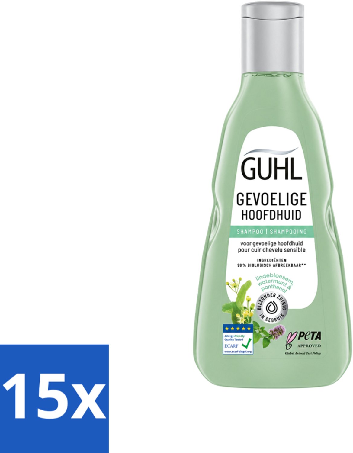 15 x Guhl - Shampoo - Gevoelige Hoofdhuid - 250 ml - Voordeelverpakking - 15 stuks