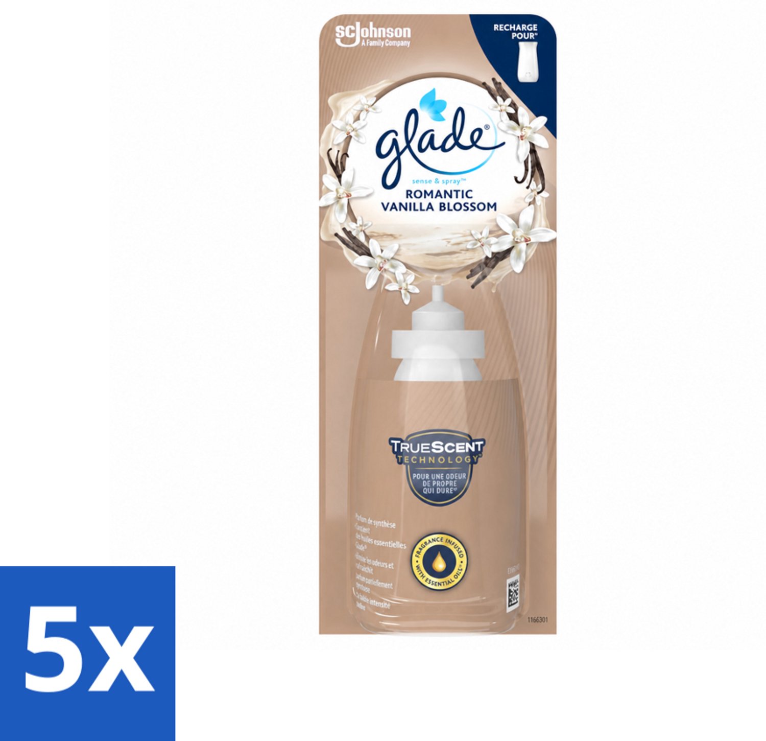 5 x Glade - Sense & Spray - Romantic Vanillebloesem - 18 ml - Voordeelverpakking - 5 stuks