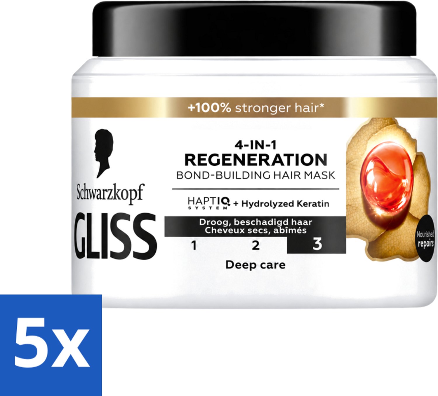 5 x Gliss - Haarmasker - 4in-1 Hair Mask - Voor Diep Herstel - 400 ml - Voordeelverpakking - 5 stuks