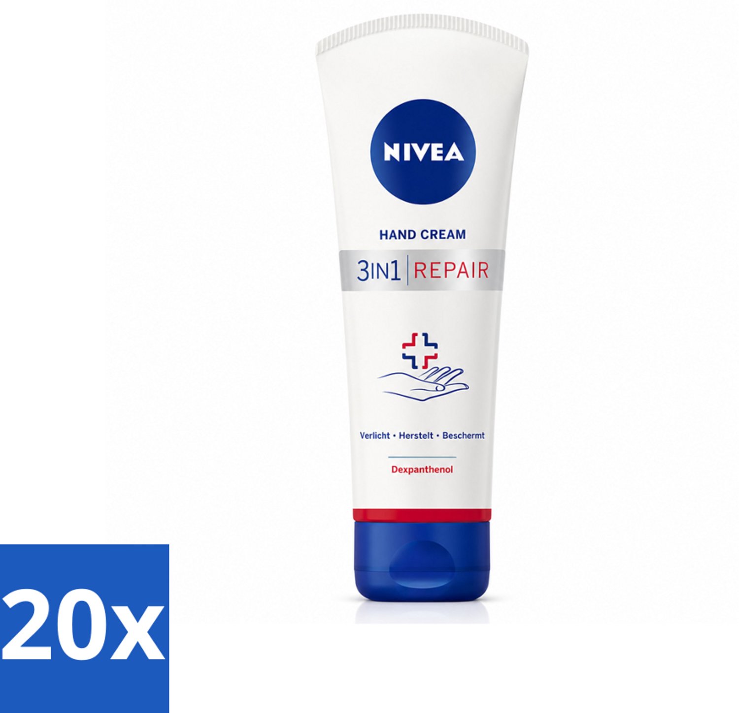 20 x NIVEA - Handcrème - 3-in-1 Herstel - Verlicht - Herstelt - Beschermt - 100 ml - Voordeelverpakking - 20 stuks