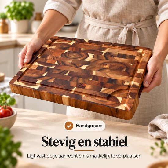 LAVORI Houten Snijplank - Acacia snijplank - serveerplank - Antislip - Met Sapgeul & Handvaten - Stijlvol & Duurzaam - 38x28x3cm — cadeau in Kookcadeaus - foto 5
