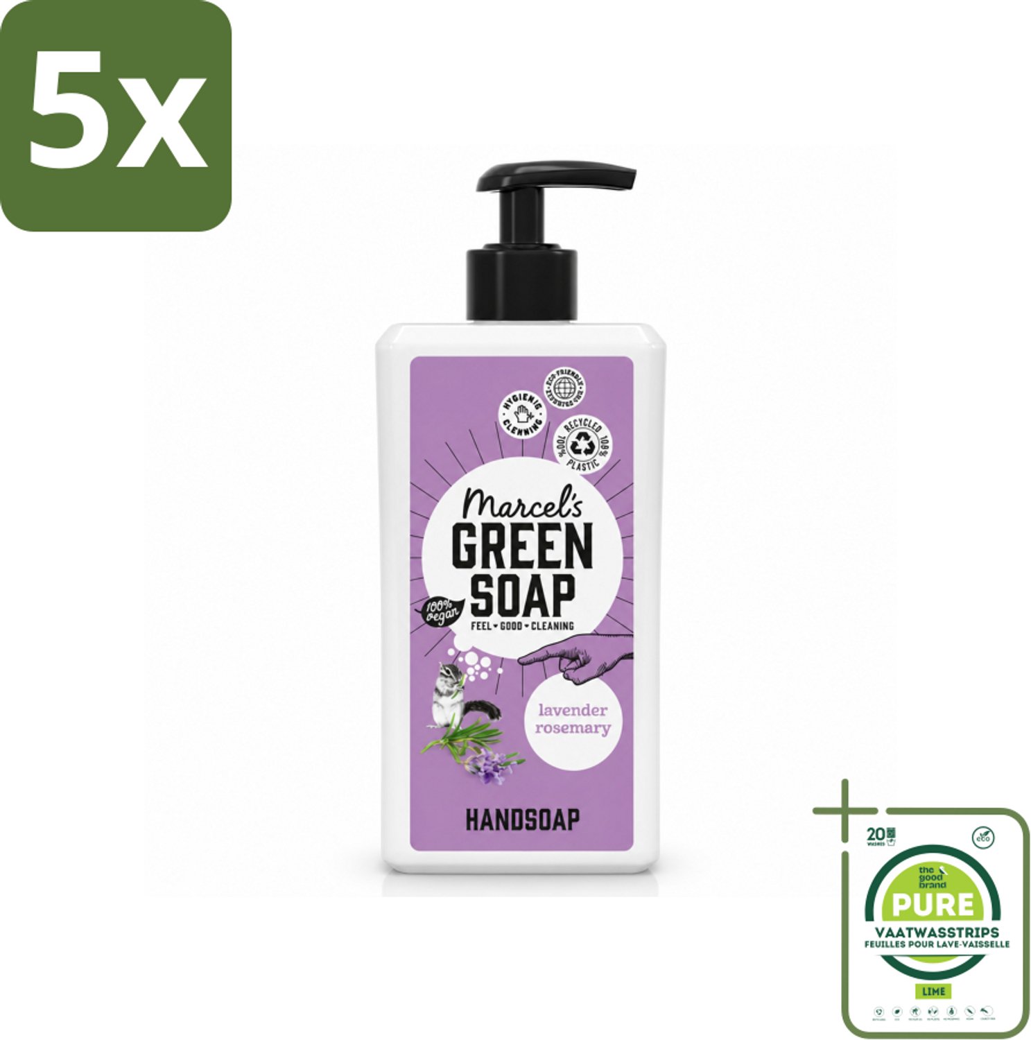 5 x Marcel's Green Soap - Handzeep - Lavender & Rozemarijn - Voor dagelijks gebruik - 500 ml - Grootverpakking - Vaatwasstrips - Handzeep - Natuurlijke Handzeep - Handwas - Lavendel - Rozemarijn