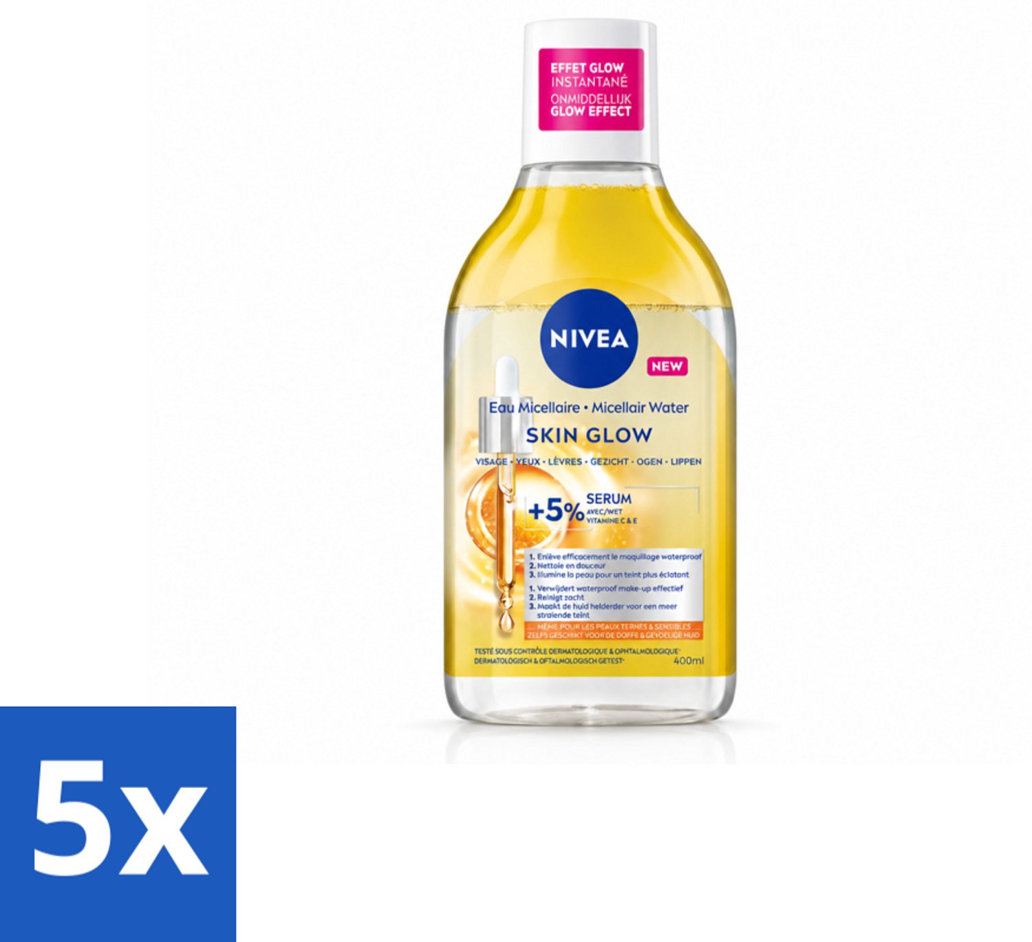 5 x NIVEA - Micellair Water - Serum Verrijkt Stralend - Verwijdert Waterbestendige Make-up - 400 ml - Voordeelverpakking - 5 stuks