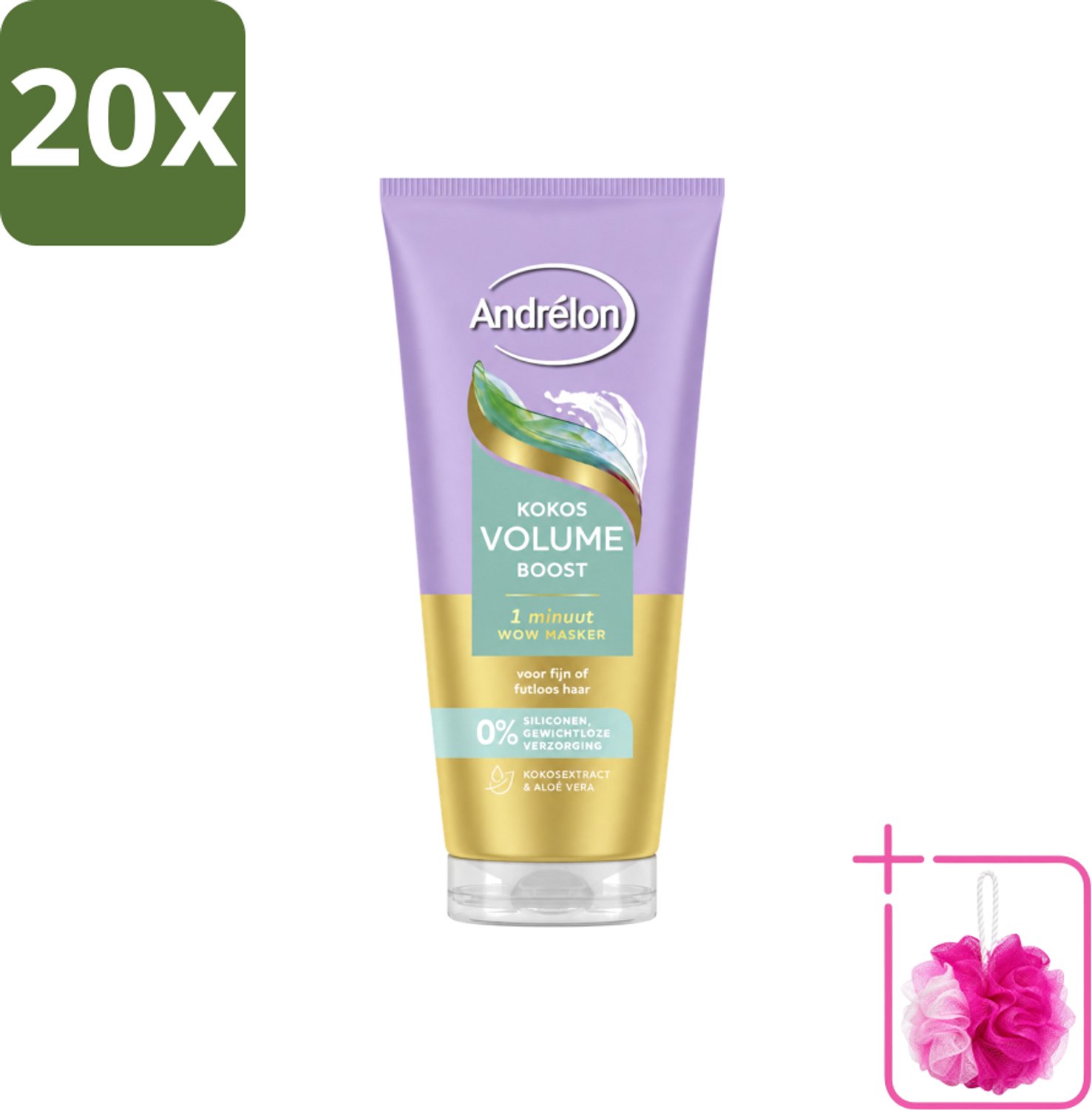 20 x Andrélon – Haarmasker WOW – Kokos Volume Boost – 180 ml - Bulkverpakking - Volume boost haar - Douchemop - Fijn haar verzorging