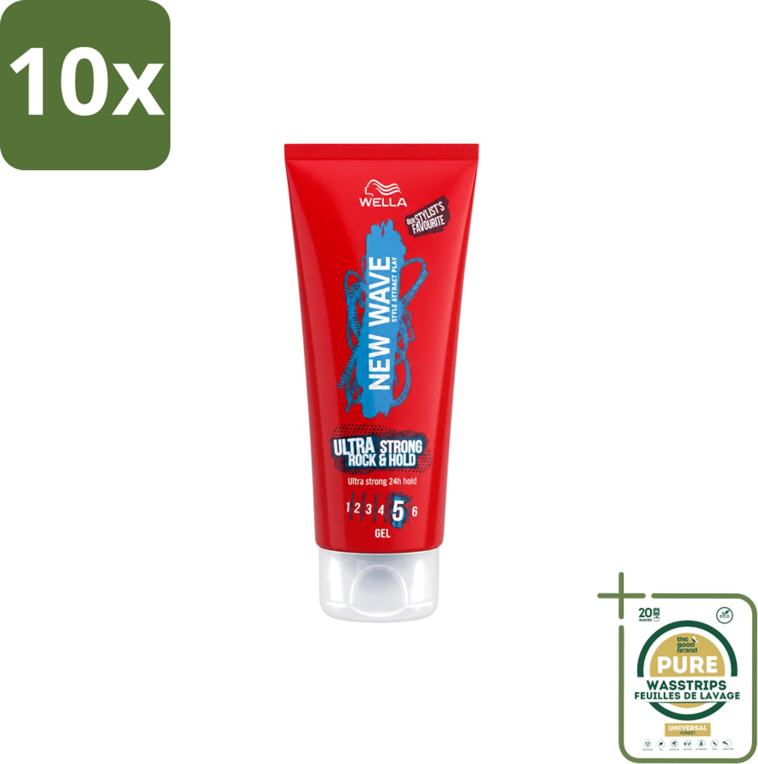 10 x Wella – New Wave Rock’n Hold Ultra Strong – Haargel – 200 ml - Wasstrips - Haarstyling - Haargel - Haartype - Haarkleur - Haarfixatie
