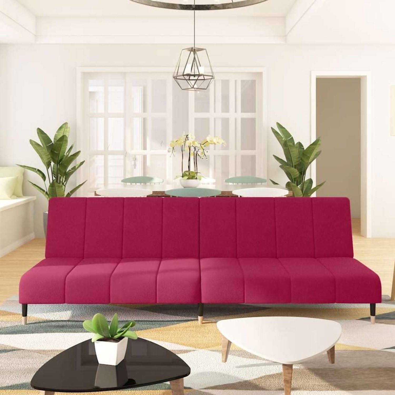 2-zits, wijnrood, fluwelen bedbank met verstelbare rugleuningen voor woonkamer en logeerkamer, comfortabele fluwelen hoes, sofabed met robuust houten frame, ruimtebesparend