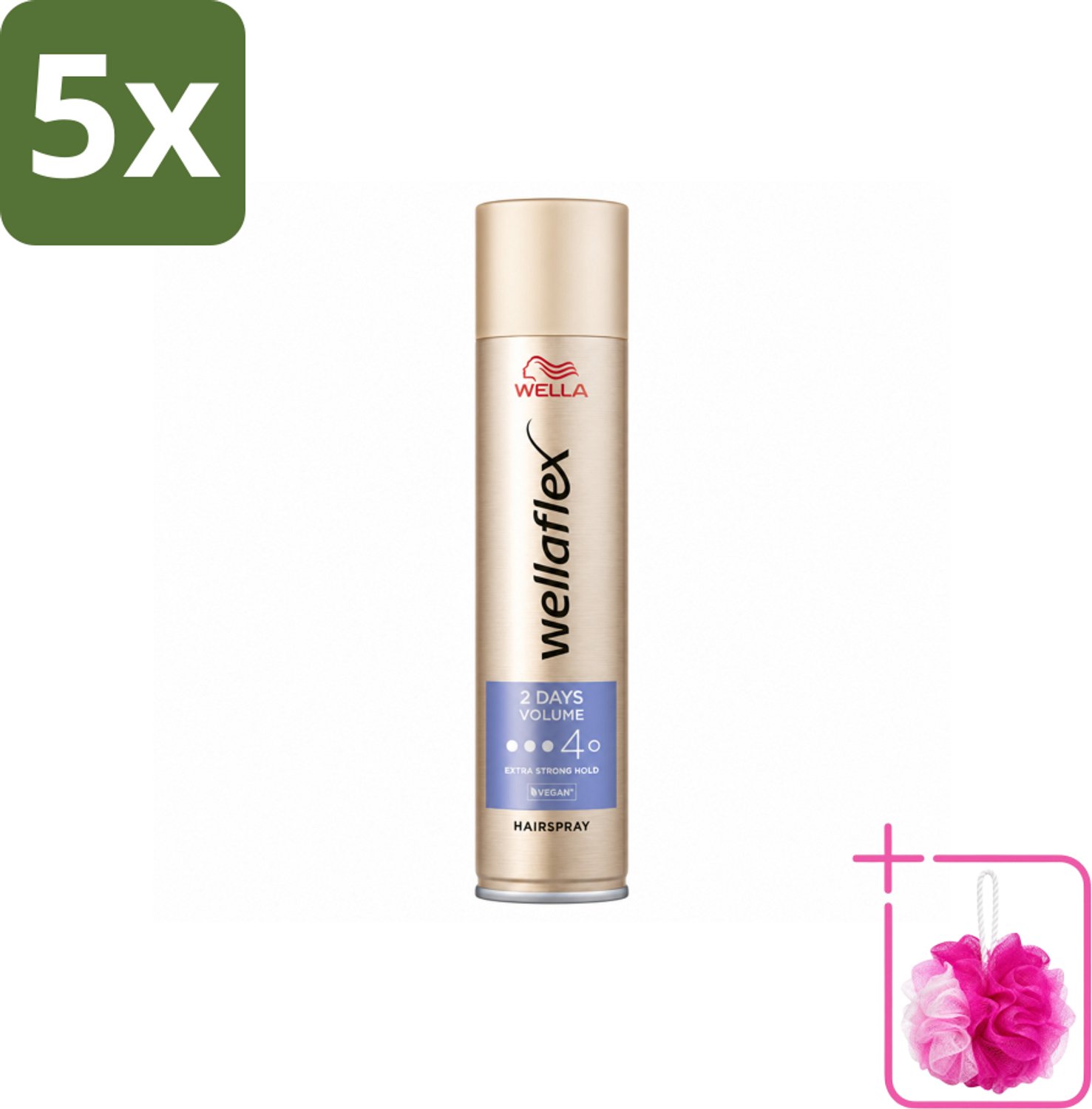 5 x Wella – Flex 2 Days Volume – Haarspray Extra Strong – 400 ml - Bulkverpakking - Haarspray - Douchemop - Volume