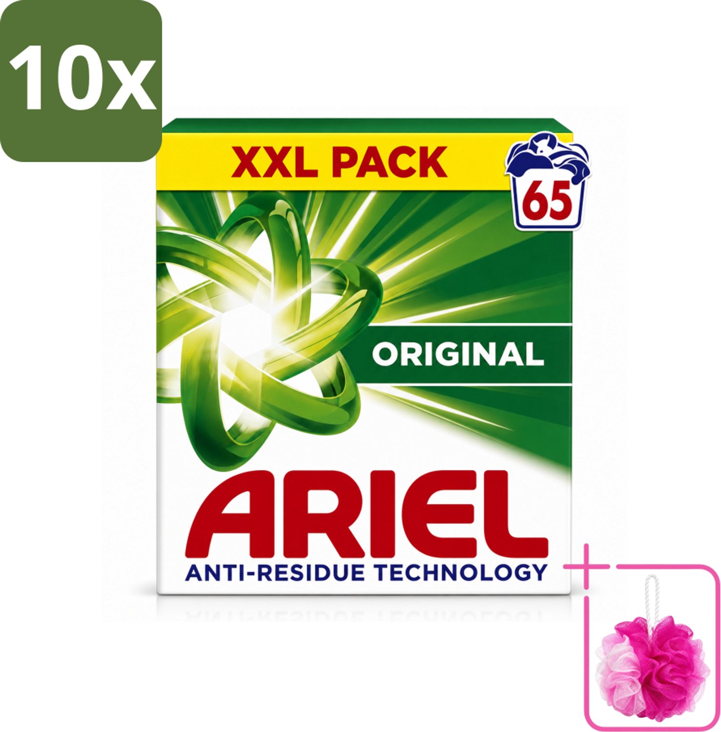 10 x Ariel – Original – Snel Oplosbaar Waspoeder – 3,58 kg - Bulkverpakking - Waspoeder - Douchemop - Snel oplosbaar