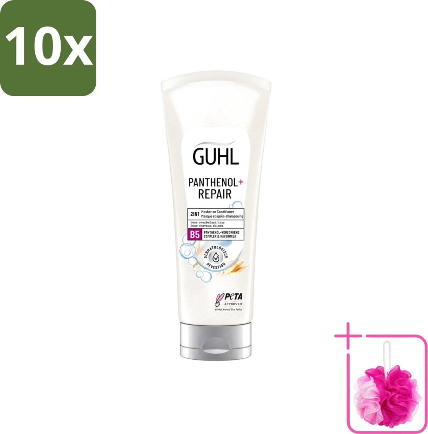 10 x Guhl – 2-in-1 Masker & Conditioner – Panthenol+Repair – 200 ml - Bulkverpakking - Haarmasker - Douchemop - Conditioner