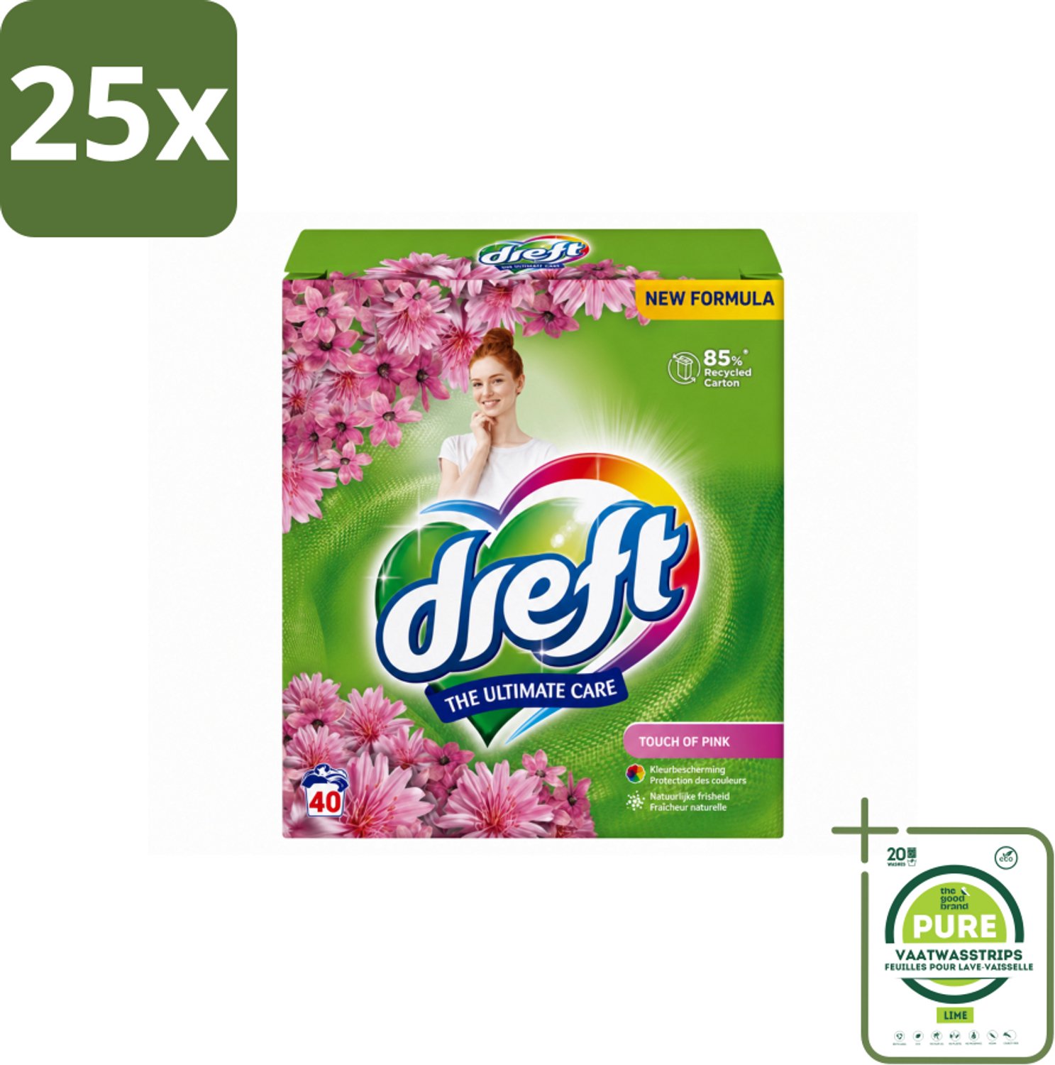 25 x Dreft – Touch Pink – Poeder Wasmiddel – 2,6 kg – 40 wasbeurten - Grootverpakking - Vaatwasstrips - Wasmiddel Poeder - Wasmiddel Voor Kleding - Frisheid Wasmiddel - Kleurbescherming Wasmiddel - Anti-kreukwerking