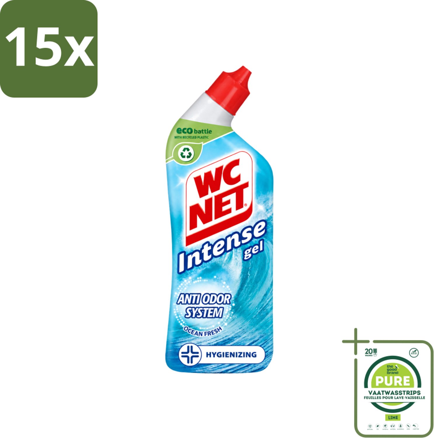 15 x WC Net - Toiletreiniger - Gel - Ocean Fresh - Verwijderd Geuren - 750 ml - Grootverpakking - Vaatwasstrips - WC Net - Toilet Reinigen - Geur Verwijderen - Oceaangeur - Anti-geur