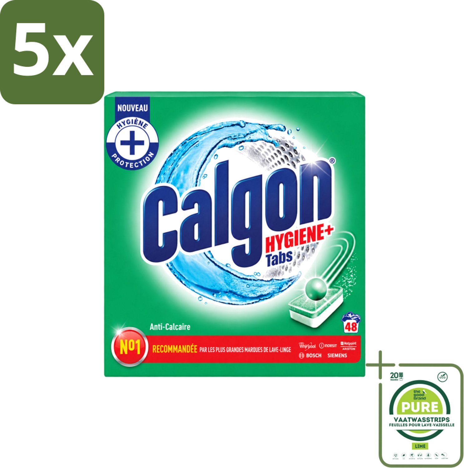 5 x Calgon - Wasmachinereiniger - Tegen Kalkaanslag - 48 Tabletten - Grootverpakking - Vaatwasstrips - Wasmachine Reinigen - Kalkafzetten - Wasmachine Beschermen - Wasmachine Onderhoud - Wasmachine Tabletten