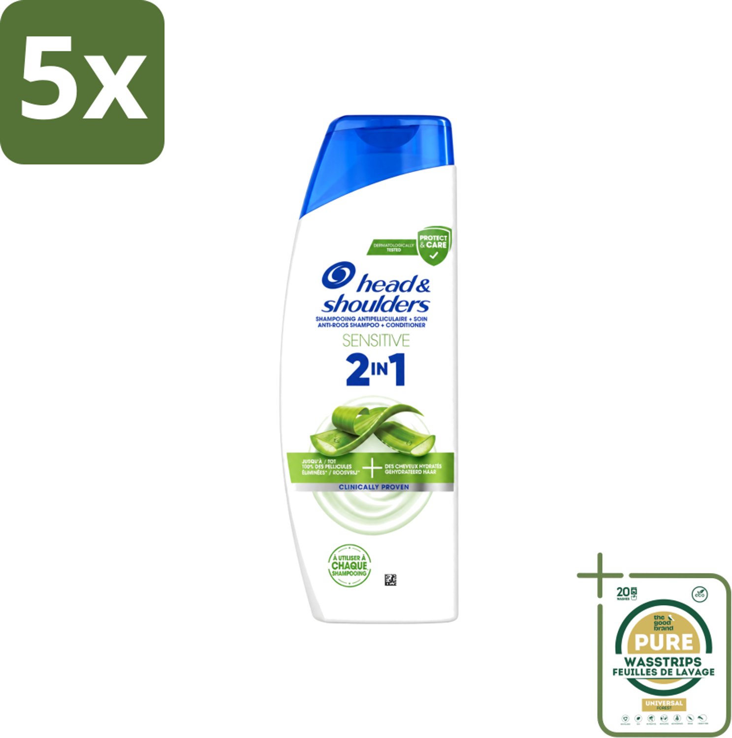 5 x Head & Shoulders – 2-in-1 – Sensitive – 300 ml - Wasstrips - Anti-roos Shampoo - 2-in-1 Shampoo - Shampoo Tegen Roos - Hydraterende Shampoo - Dagelijkse Shampoo
