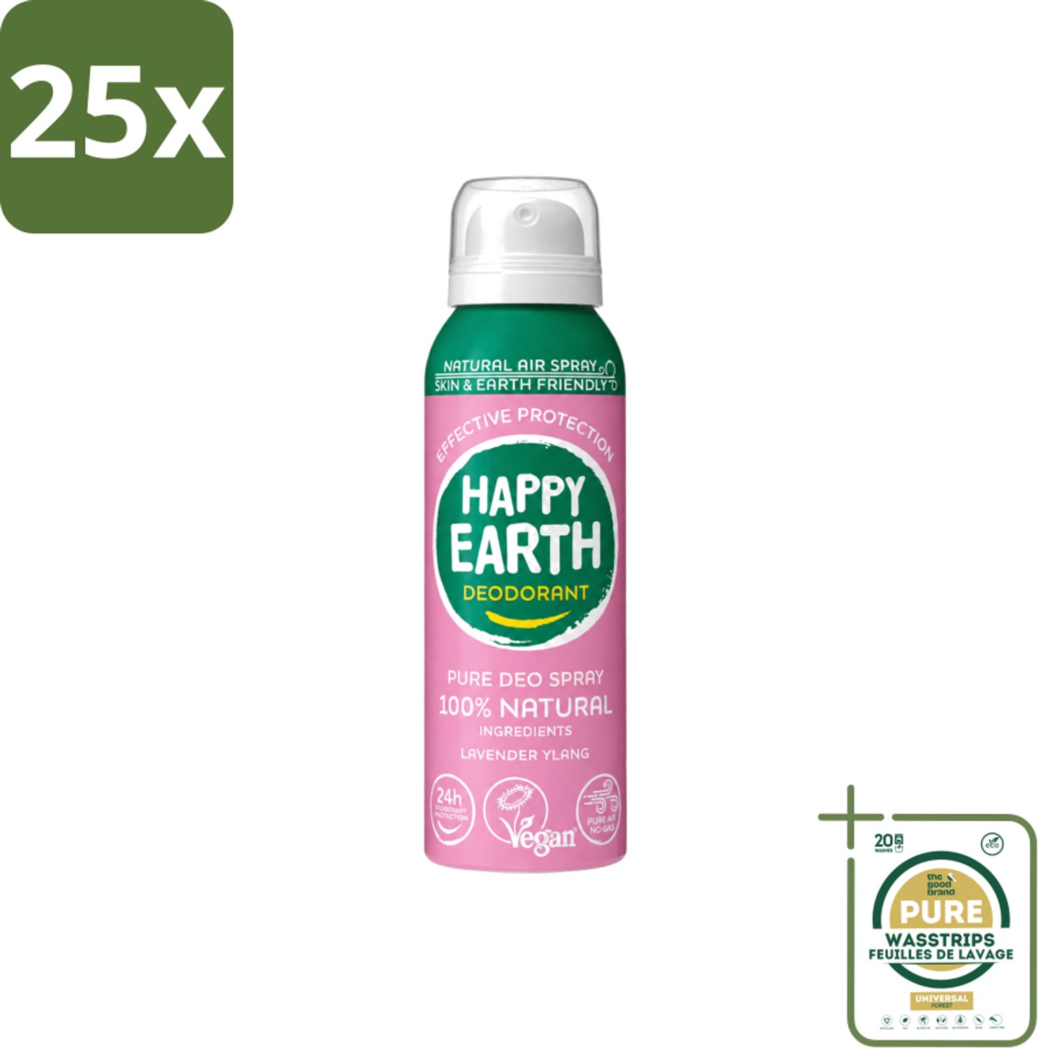 25 x Happy Earth – Deodorant Spray – 100% Natuurlijk Lavender Ylang – 100 ml - Wasstrips - 100% Natuurlijke Deodorant - Natuurlijke Deodorant Spray - Deodorant Zonder Aluminium - Deodorant Voor Huid - Deodorant Voor Kinderen