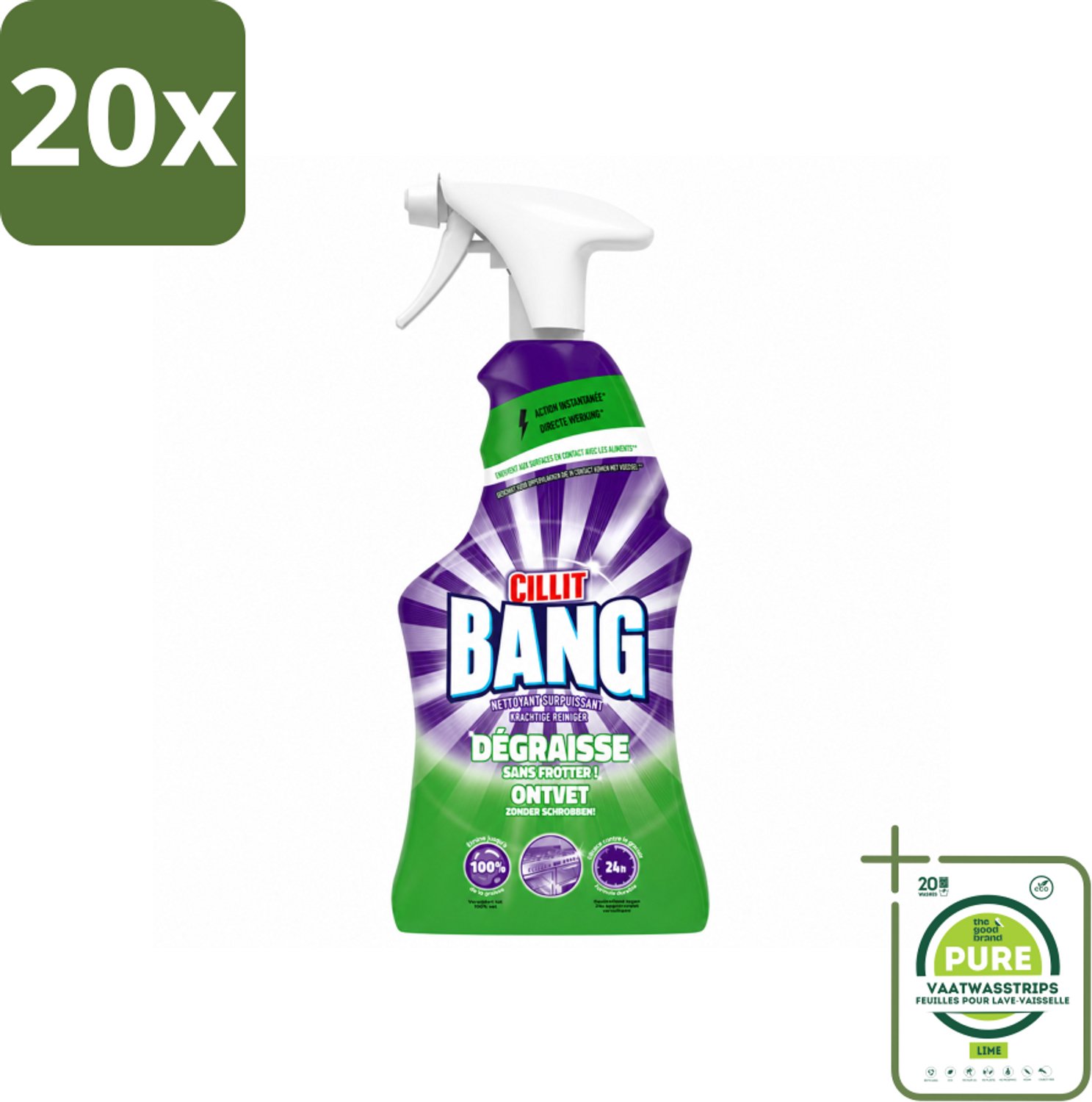 20 x Cillit Bang – Schoonmaakspray – Universal Ontvetter – 750 ml - Grootverpakking - Vaatwasstrips - Schoonmaak Spray Kalk - Reinigingsspray Ontvetter - Cillit Bang Power Cleaner - Reinigingsspray Badkamer - Reinigingsspray Tegels