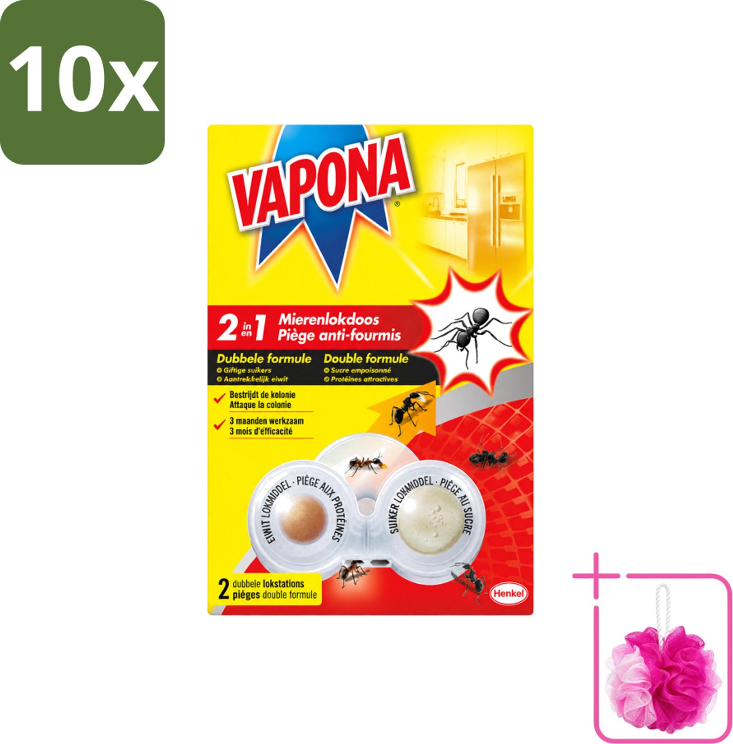 10 x Vapona – Mierenlokdoos – Dubbele Insectenval - Bulkverpakking - Mierenbestrijding - Douchemop - Mierenlokdoos